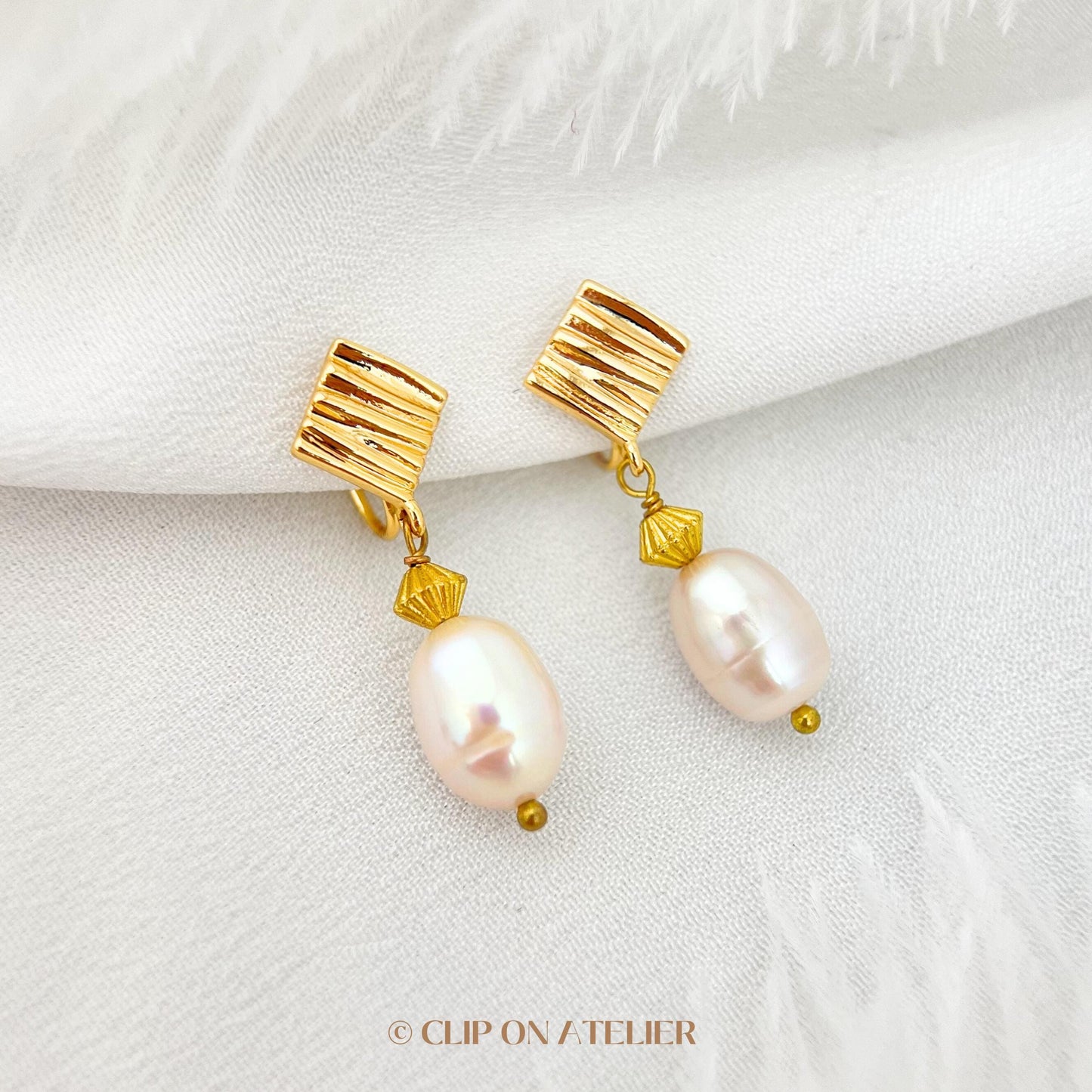 Minimalist Natural Pearl Gold Clip On Earrings