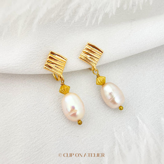 Minimalist Natural Pearl Gold Clip On Earrings