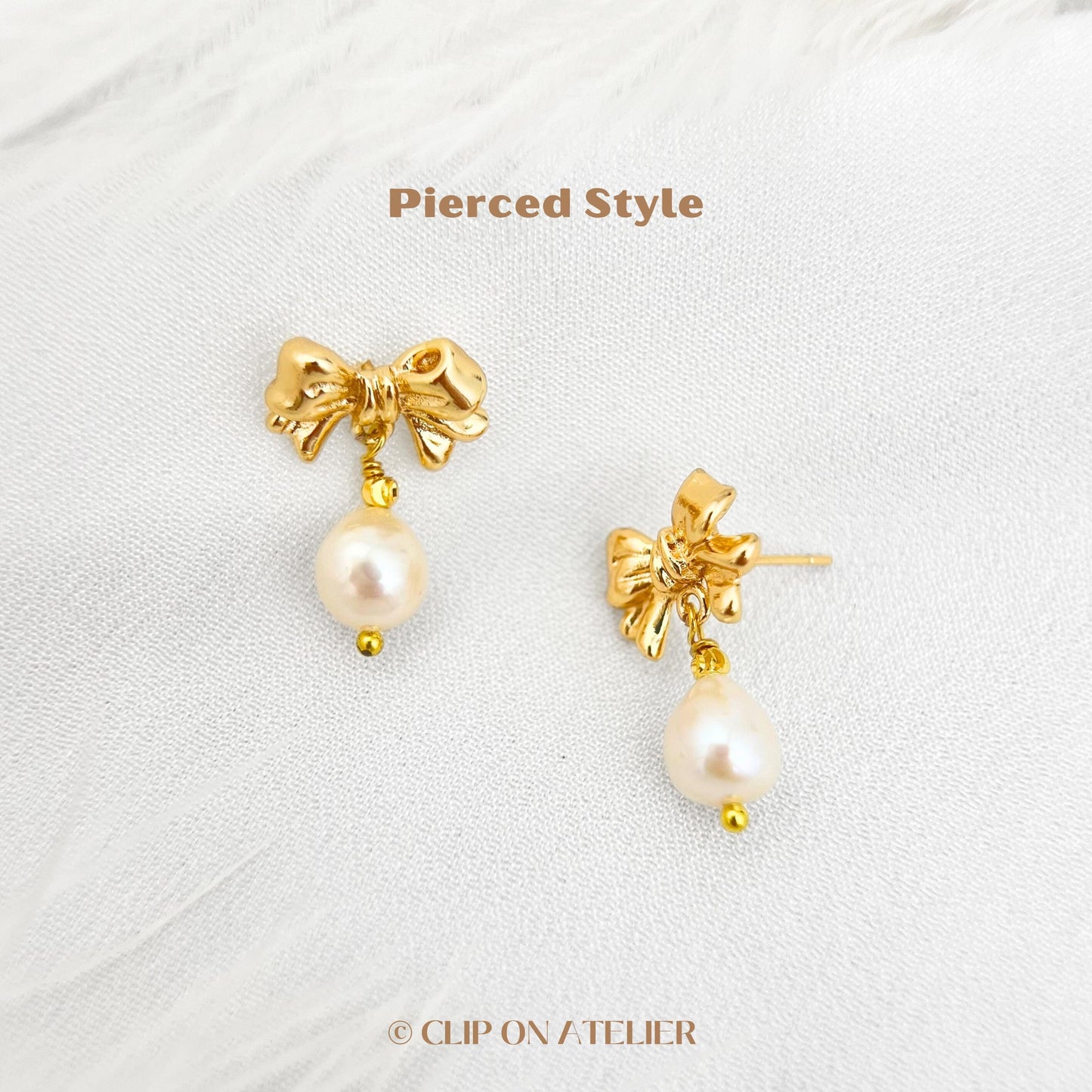 Clip On Earrings Minimalist Bow Pearl Gold Silver Boho Coquette Bridal Dainty Ear Clips, Non Pierced Ears, Wedding Jewelry Bridesmaid Gift