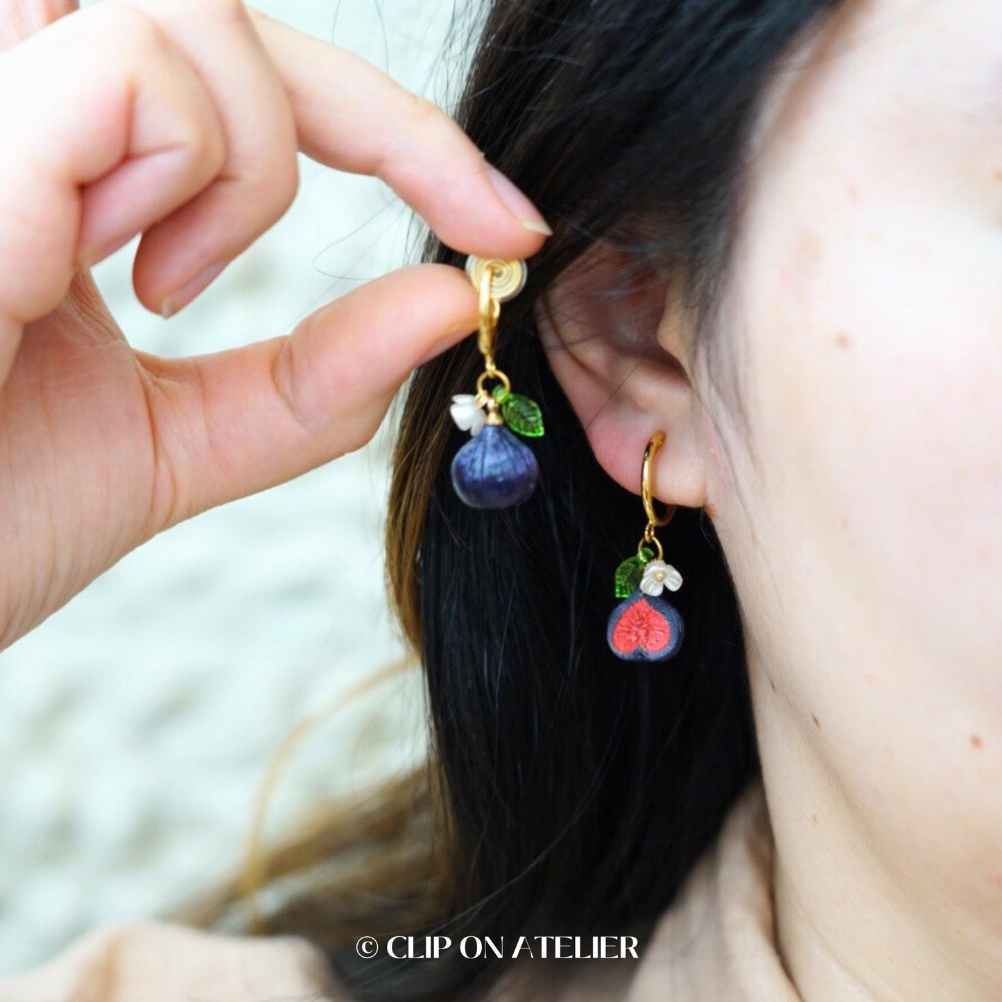 Fig Fruit Clip On Earrings