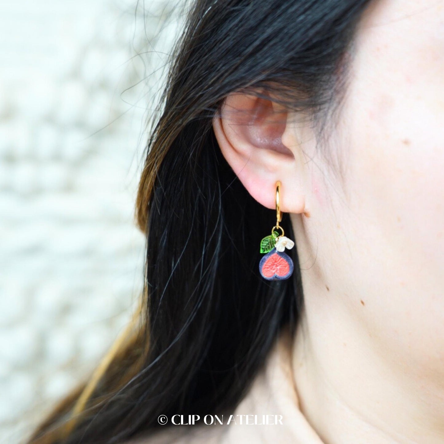 Fig Fruit Clip On Earrings