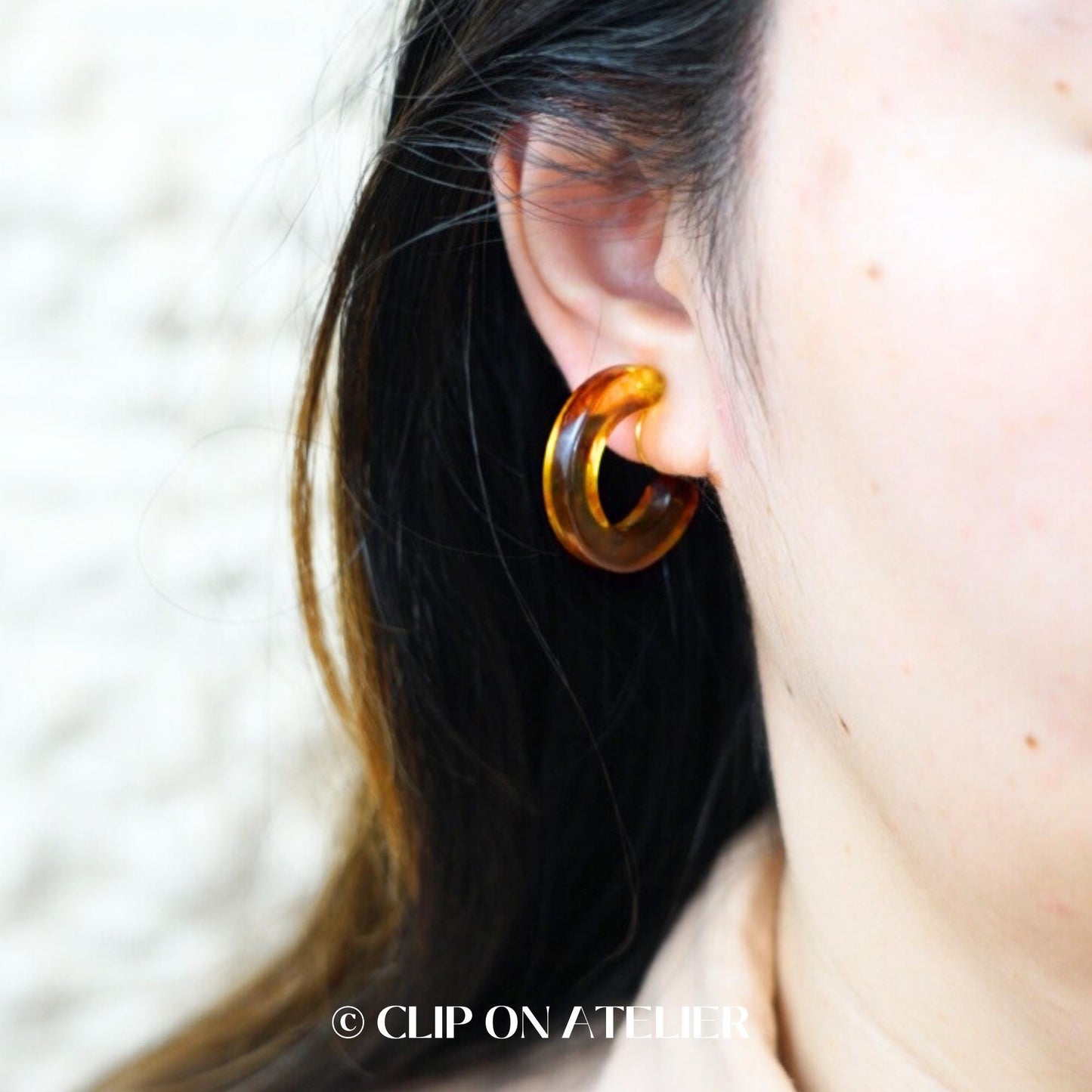 Large textured Hoop Clip On Earrings