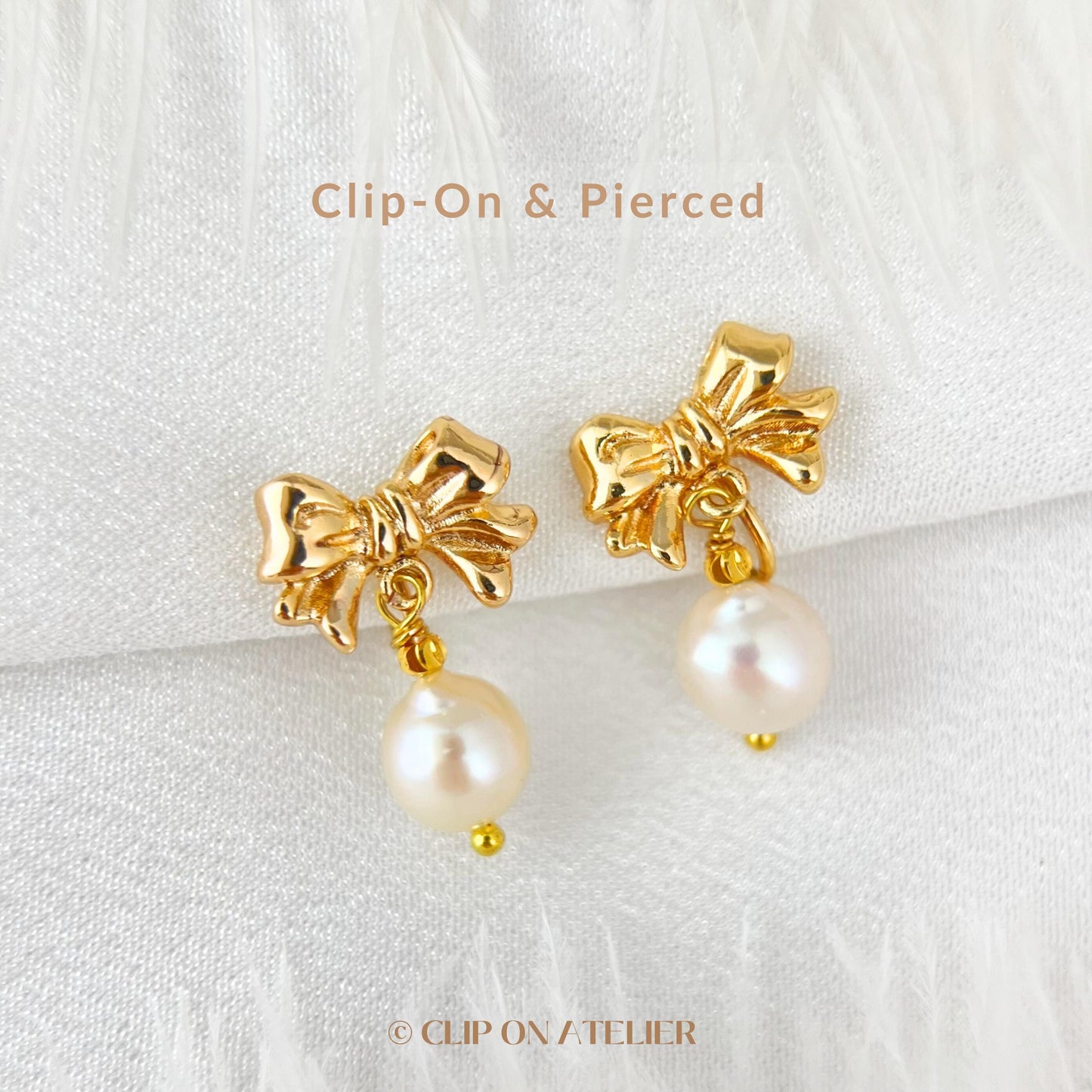 Clip On Earrings Minimalist Bow Pearl Gold Silver Boho Coquette Bridal Dainty Ear Clips, Non Pierced Ears, Wedding Jewelry Bridesmaid Gift