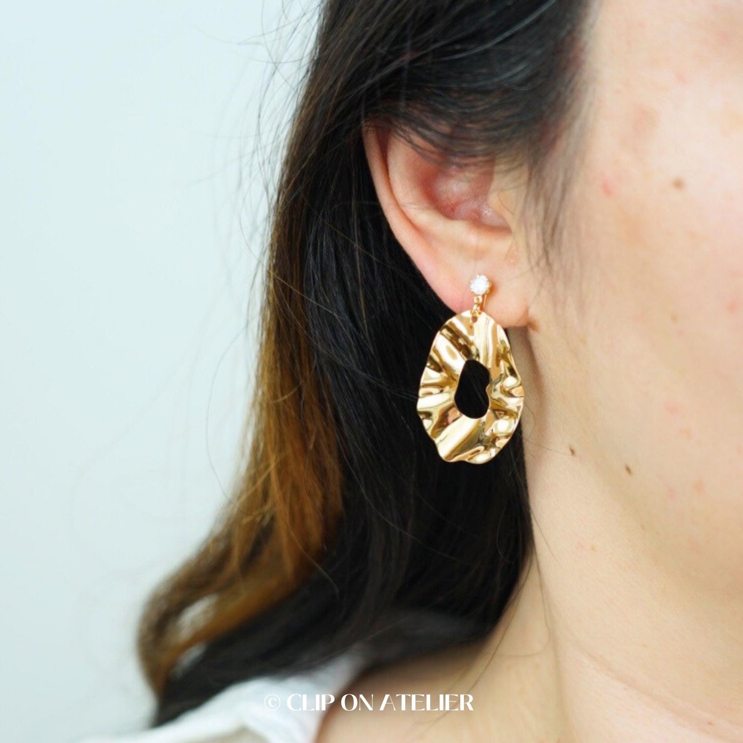 Minimalist Irregular Clip On Earrings, Gold / Silver