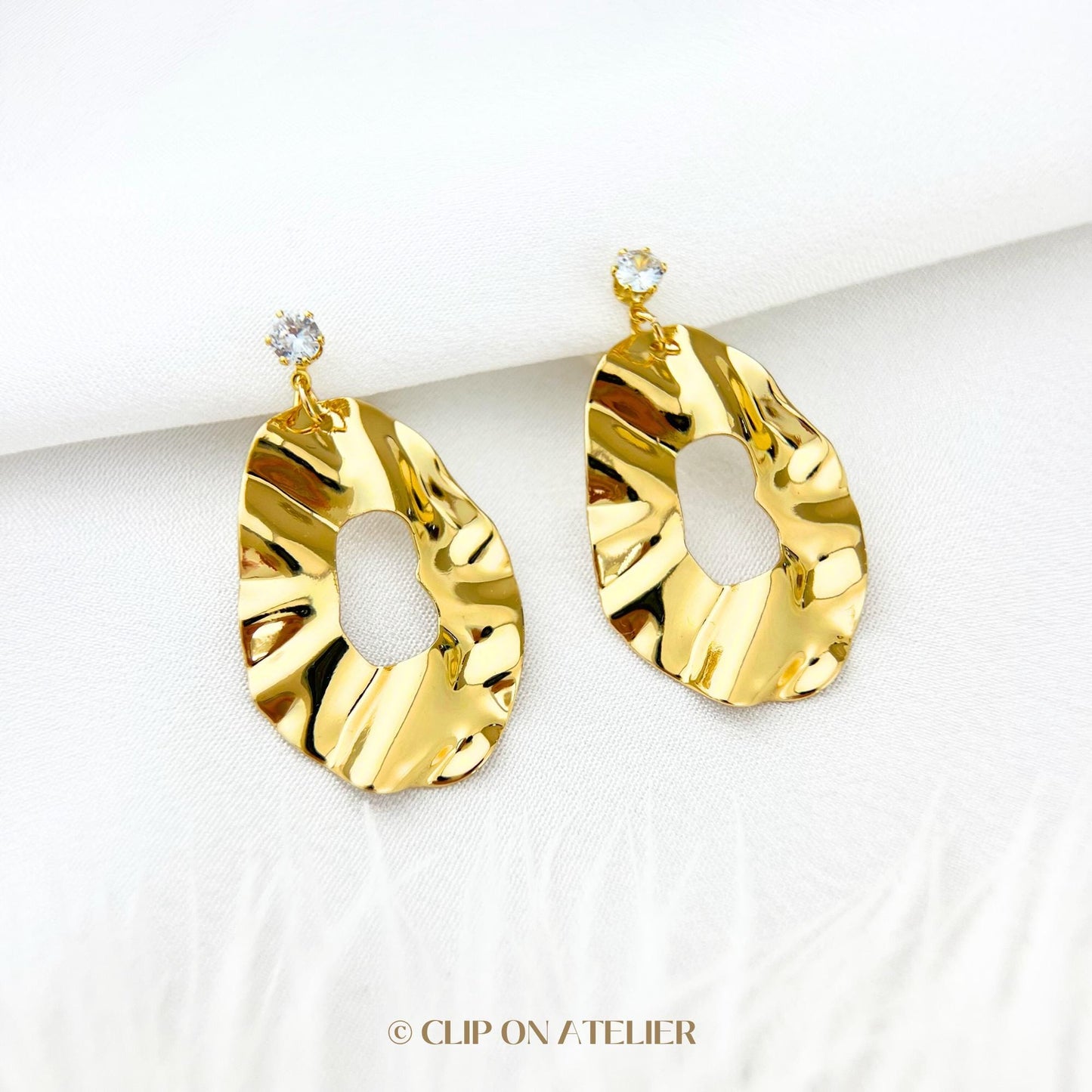 Minimalist Irregular Clip On Earrings, Gold / Silver