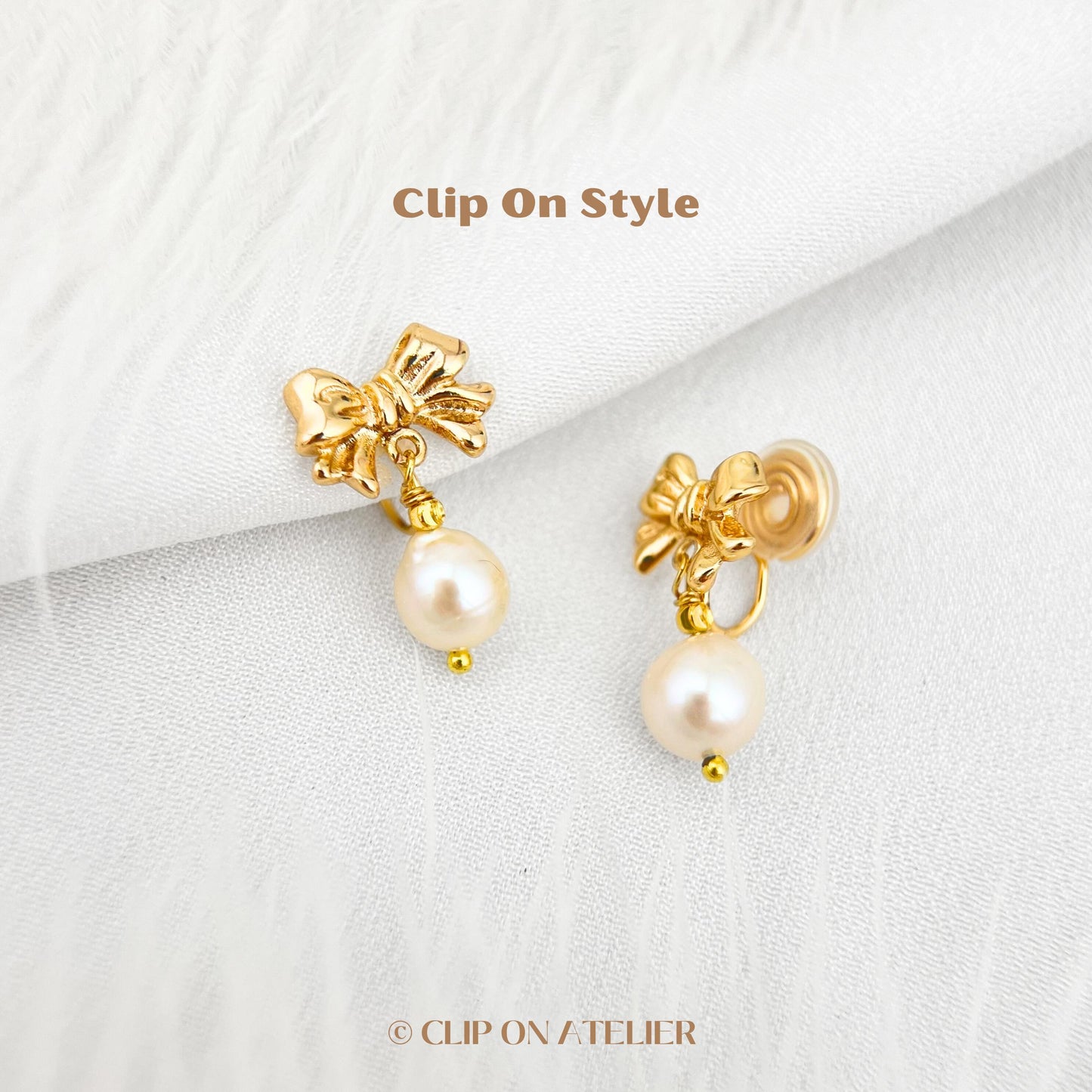 Clip On Earrings Minimalist Bow Pearl Gold Silver Boho Coquette Bridal Dainty Ear Clips, Non Pierced Ears, Wedding Jewelry Bridesmaid Gift