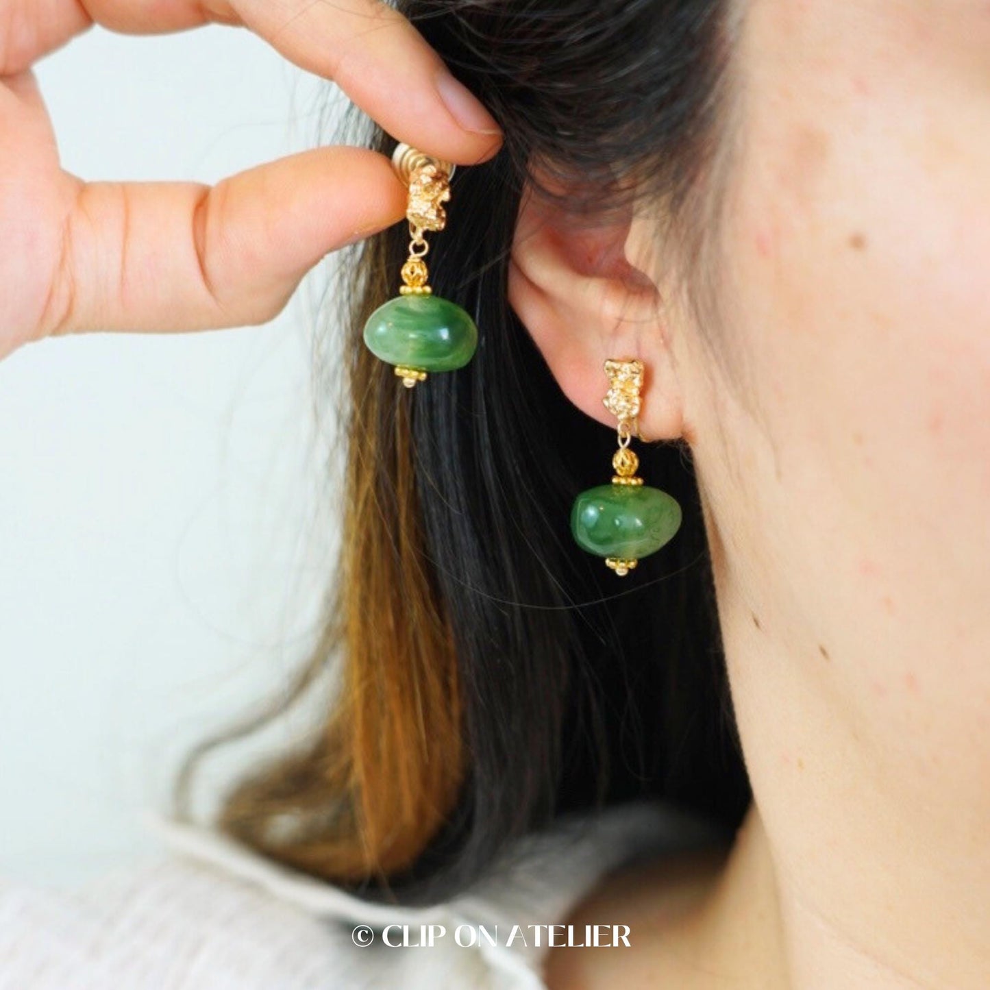 Boho Watercolor Green Artistic Clip On Earrings
