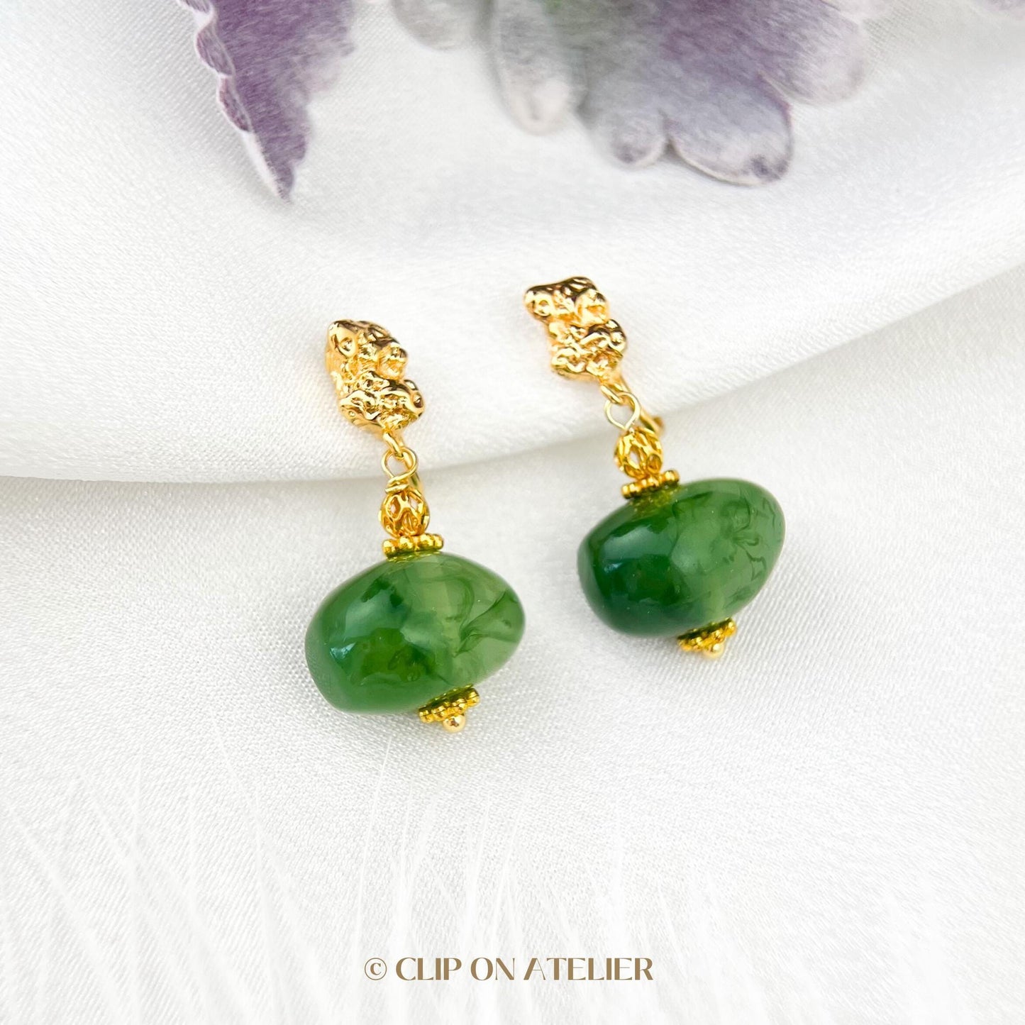 Boho Watercolor Green Artistic Clip On Earrings