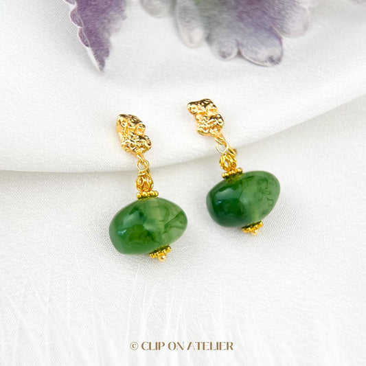 Boho Watercolor Green Artistic Clip On Earrings