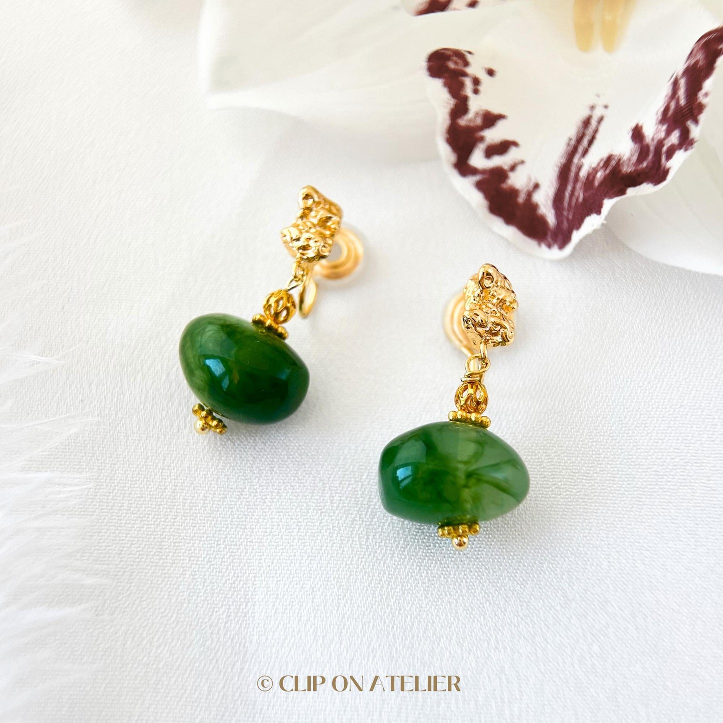 Boho Watercolor Green Artistic Clip On Earrings