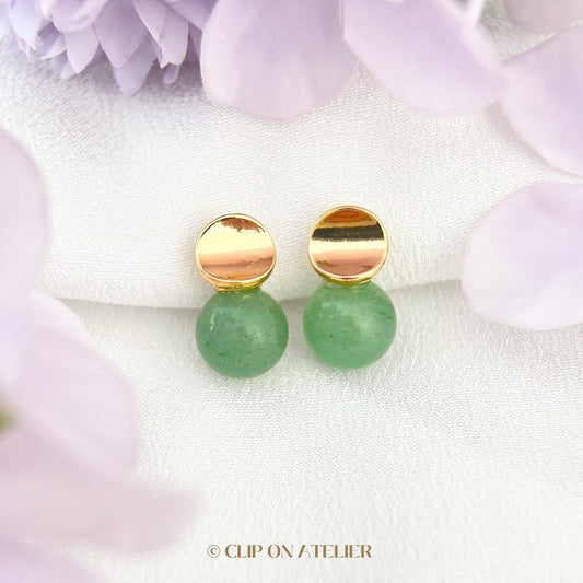 Clip On Earrings Minimalist Gold Green Gemstone Red Agate Amthyst | Dainty Boho Ear Clips No Pierced Ears | Crystal Jewelry Gift for Her Mom