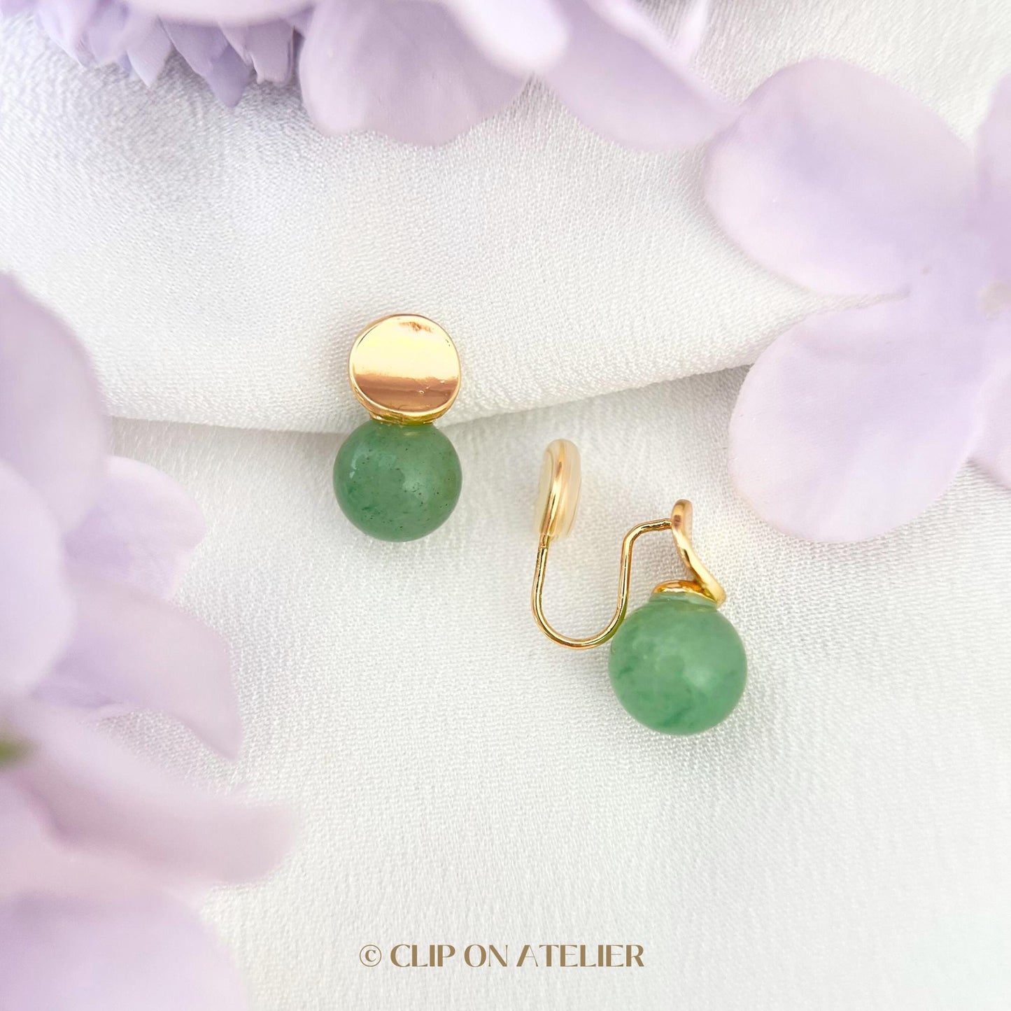 Clip On Earrings Minimalist Gold Green Gemstone Red Agate Amthyst | Dainty Boho Ear Clips No Pierced Ears | Crystal Jewelry Gift for Her Mom