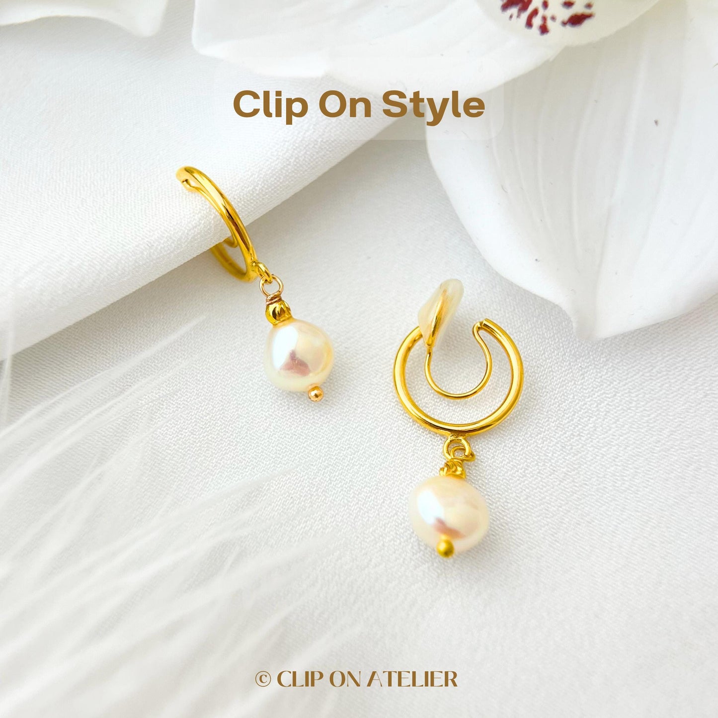 Clip On Earrings Natural Pearl Minimalist Gold Silver Hoop Bridal Ear Clips | Non Pierced Ears | Wedding Jewelry Bridesmaid Gift For Her Mom