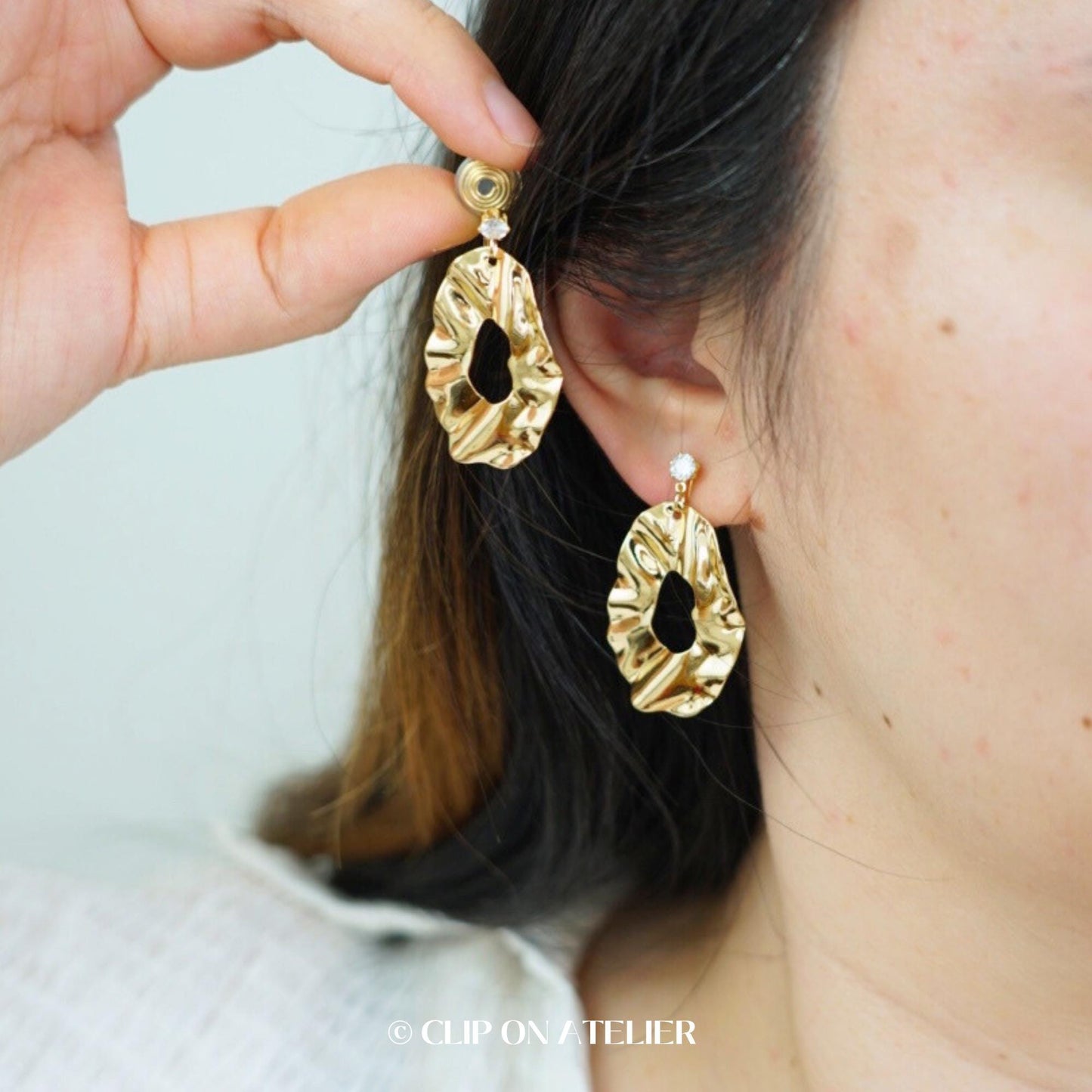 Minimalist Irregular Clip On Earrings, Gold / Silver