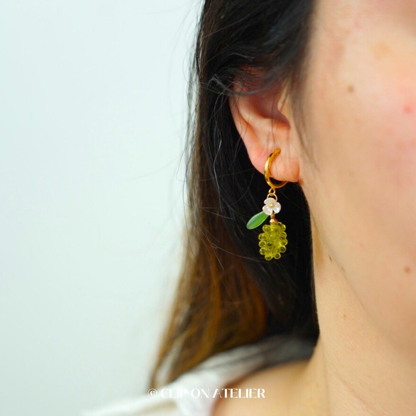 Grape Gold Hoop Clip On Earrings