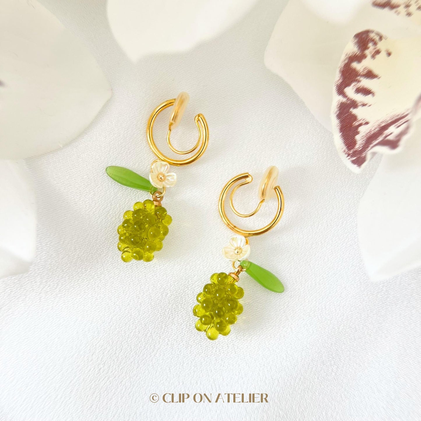 Grape Gold Hoop Clip On Earrings