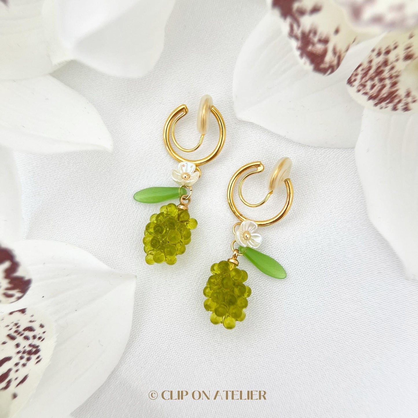 Grape Gold Hoop Clip On Earrings