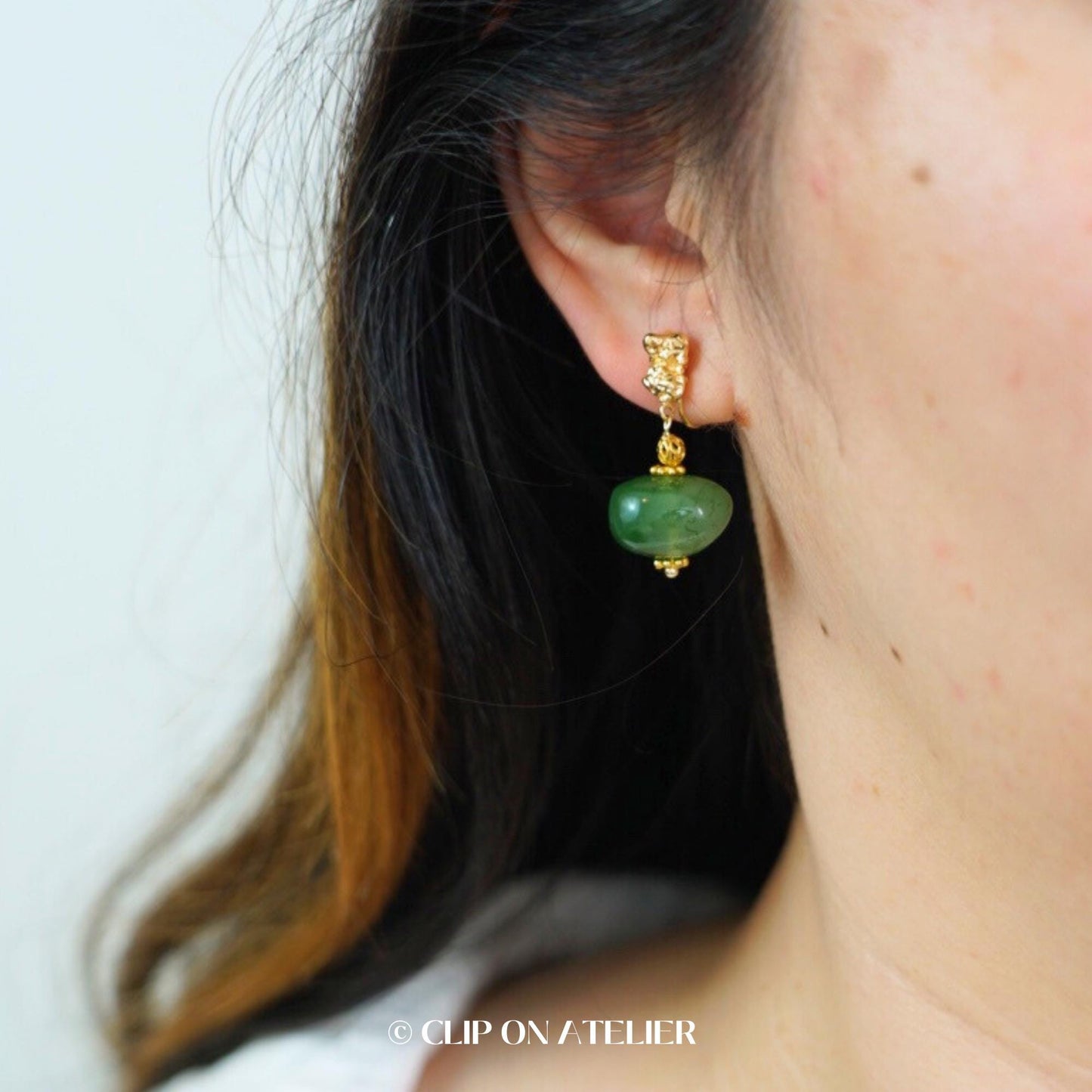 Boho Watercolor Green Artistic Clip On Earrings