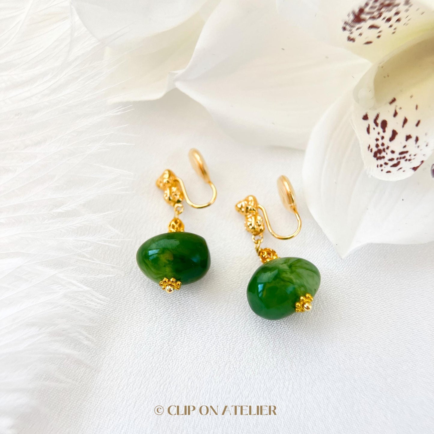 Boho Watercolor Green Artistic Clip On Earrings