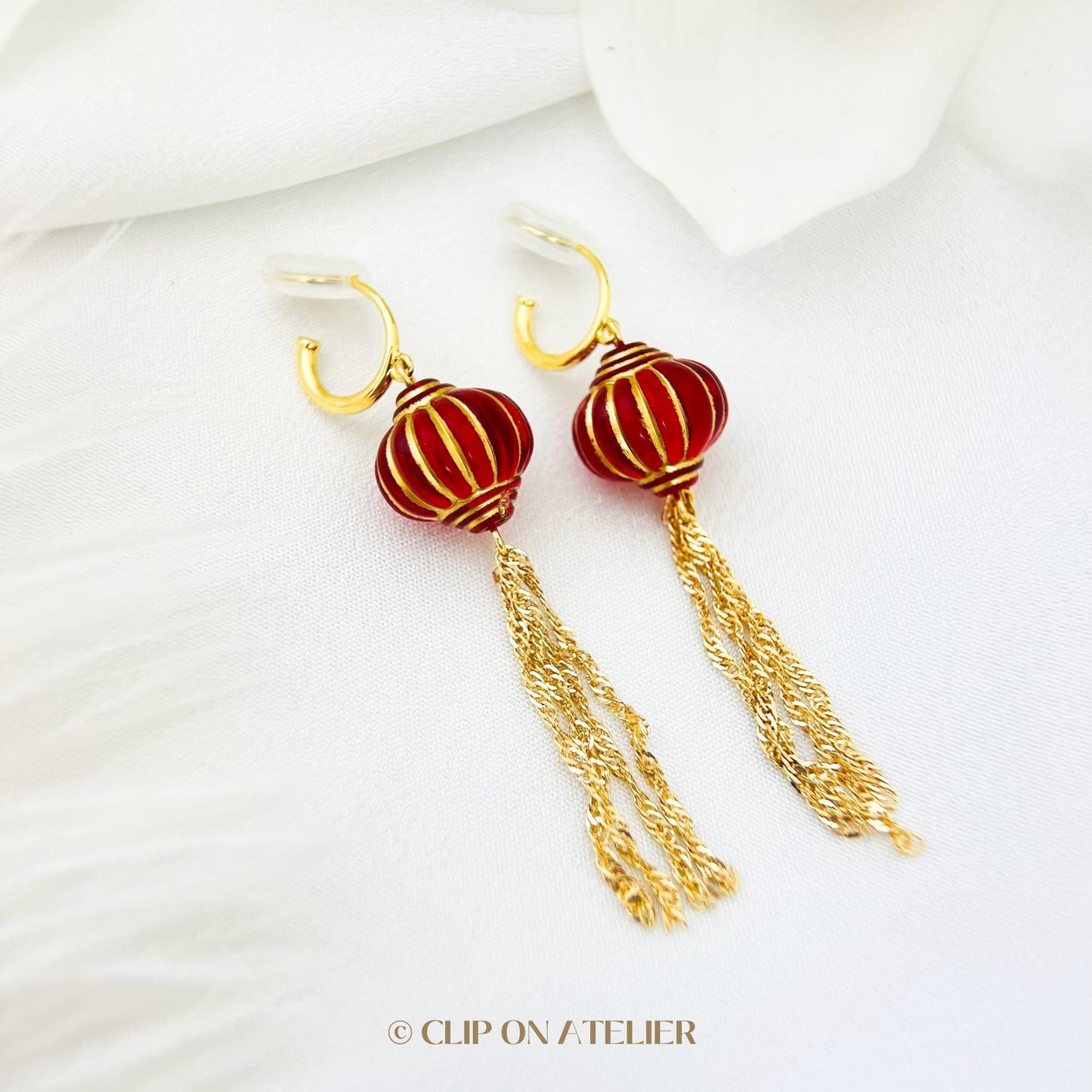 Red Lantern Clip On Earrings Lunar New Year
