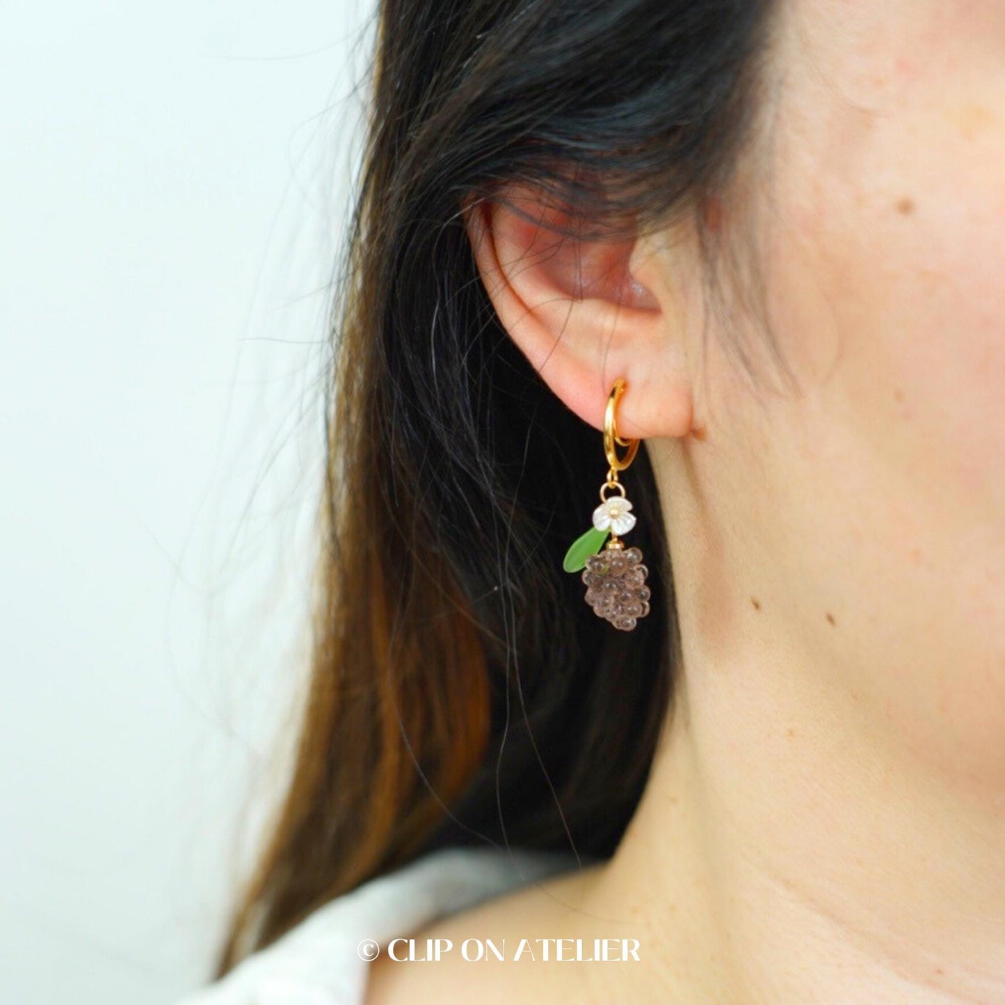 Grape Gold Hoop Clip On Earrings