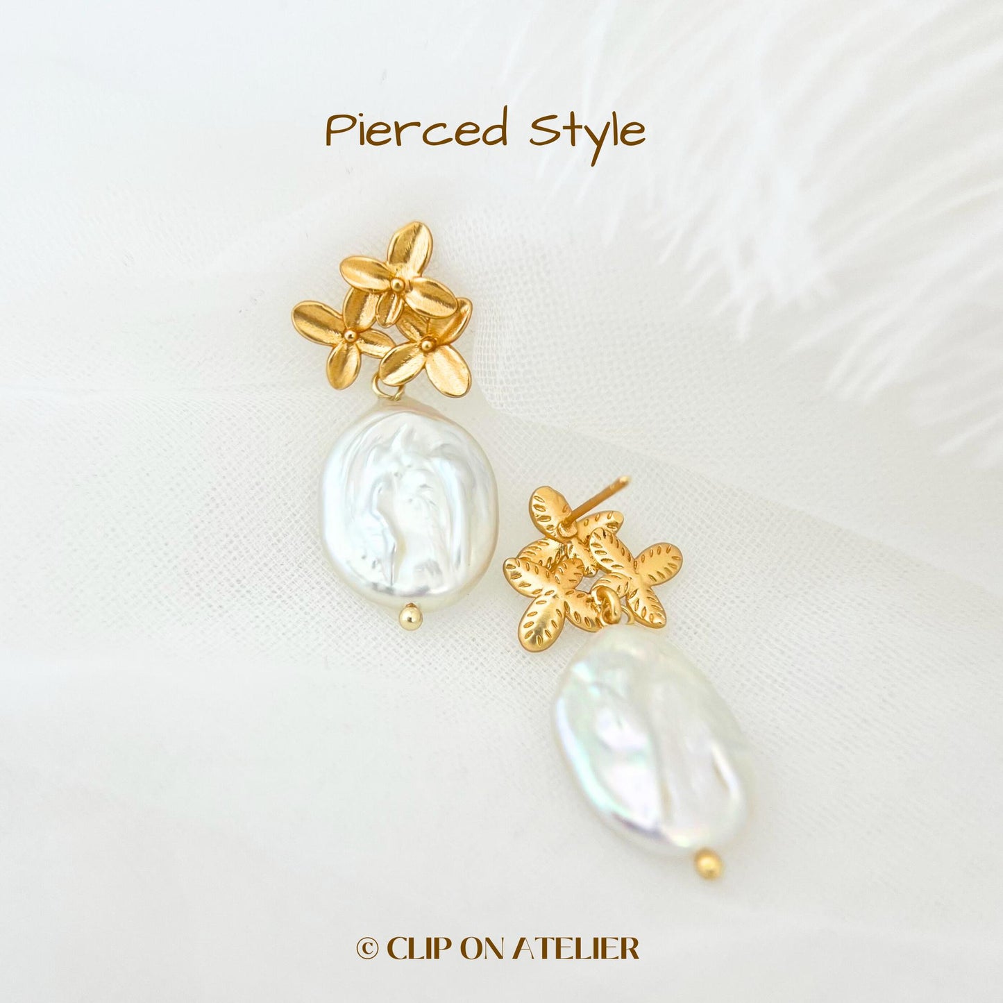 Natural Pearl Clip On Earrings Gold Flower Minimalist Dainty Bridal Drop Earrings, Non Pierced Ears, Boho Wedding Jewelry Bridemaid Gifts