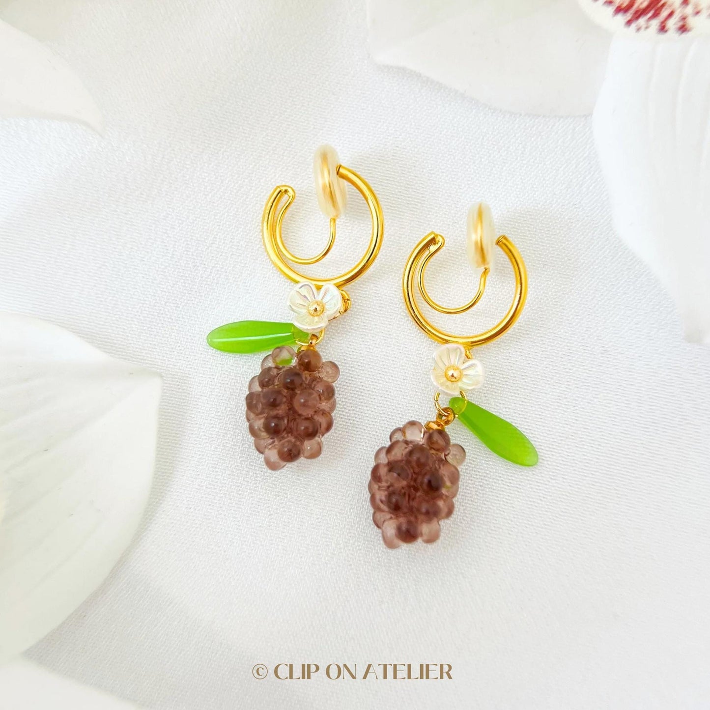 Grape Gold Hoop Clip On Earrings