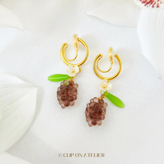 Grape Gold Hoop Clip On Earrings