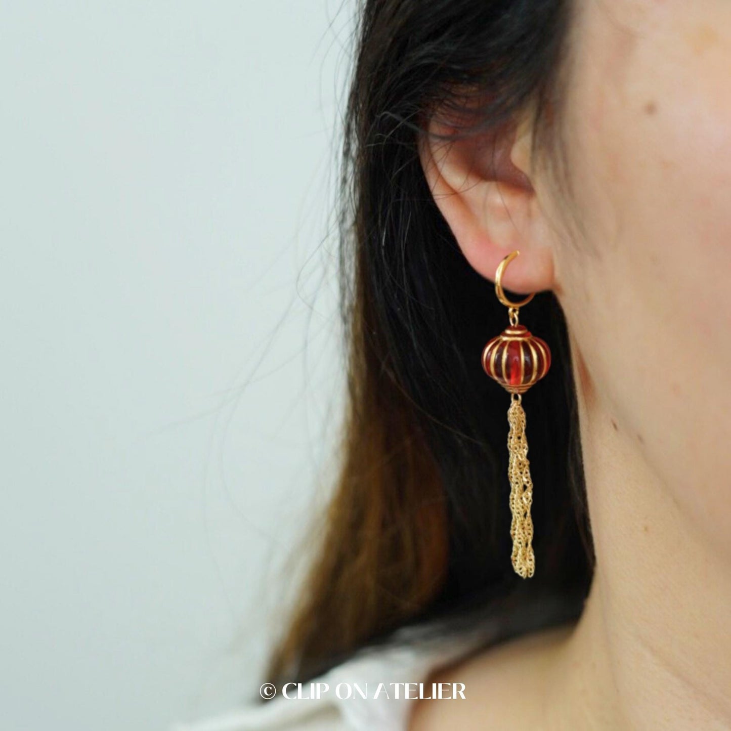 Red Lantern Clip On Earrings Lunar New Year
