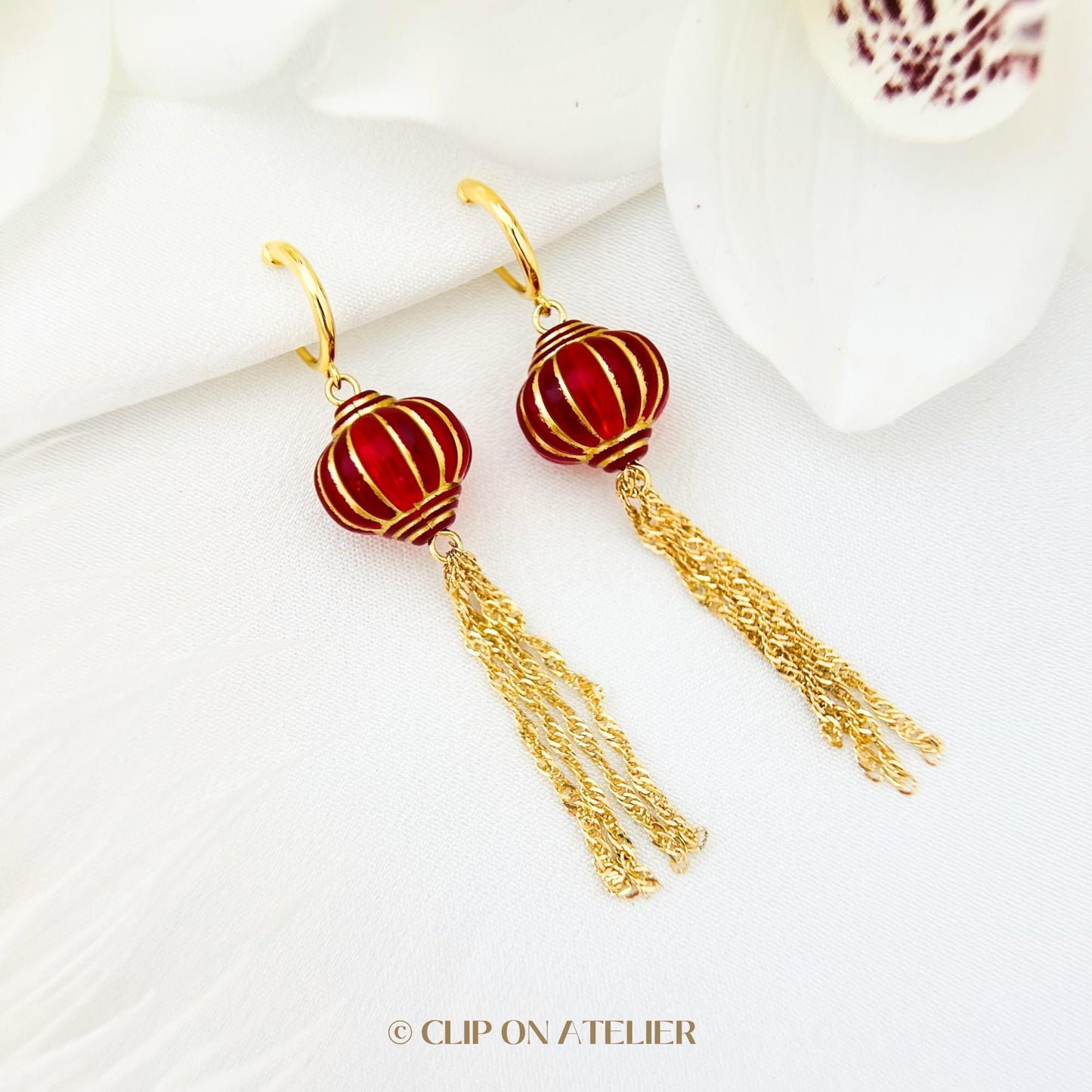 Red Lantern Clip On Earrings Lunar New Year