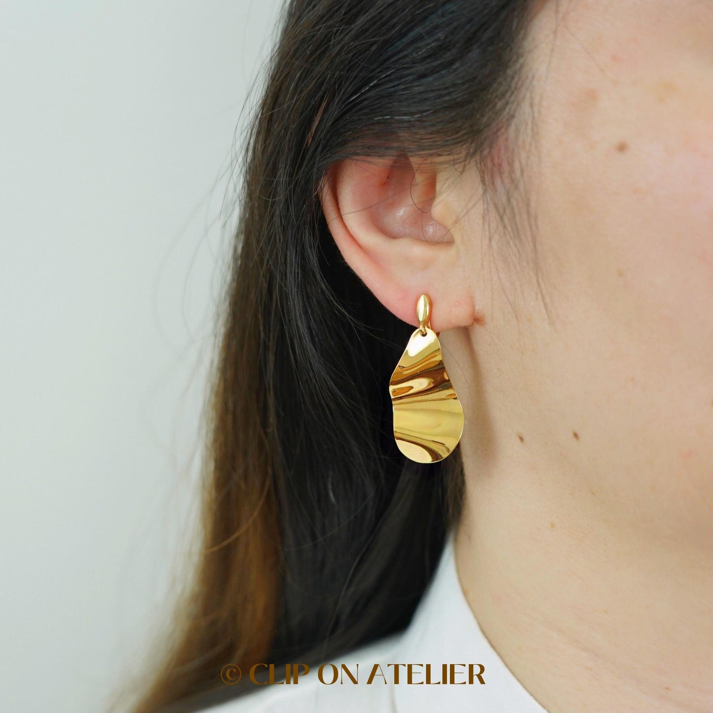 Clip On Earrings Minimalist Irregular Chunky Gold Hoop Drop Boho Dangle Earrings, Non Pierced Ears, Dainty Clipon Jewelry Gift For Her Mom