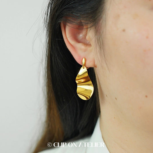 Clip On Earrings Minimalist Irregular Chunky Gold Hoop Drop Boho Dangle Earrings, Non Pierced Ears, Dainty Clipon Jewelry Gift For Her Mom