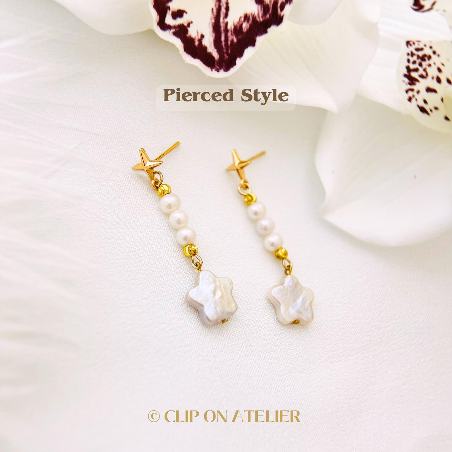 Clip On Earrings Pearl Star Gold Minimalist Bridal Drop Dangle Earrings Celestial Dainty Ear Clips, Non Pierced Ears, Boho Bridemaid Gifts