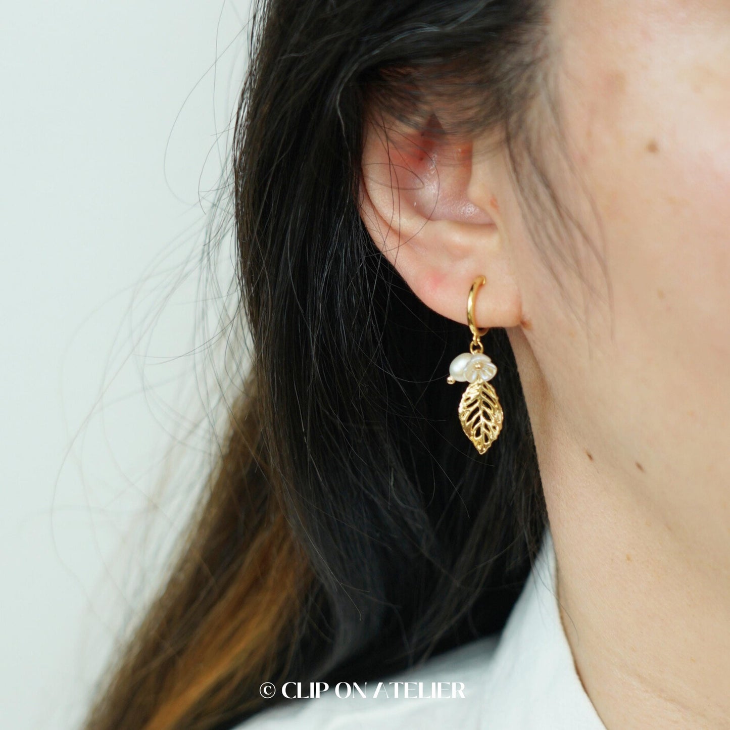 Clip On Earrings Minimalist Gold Hoop Boho Leaf Huggies Dainty Drop Clipon | Non Pierced Ears No Piercing | Wedding Jewelry Gift For Her