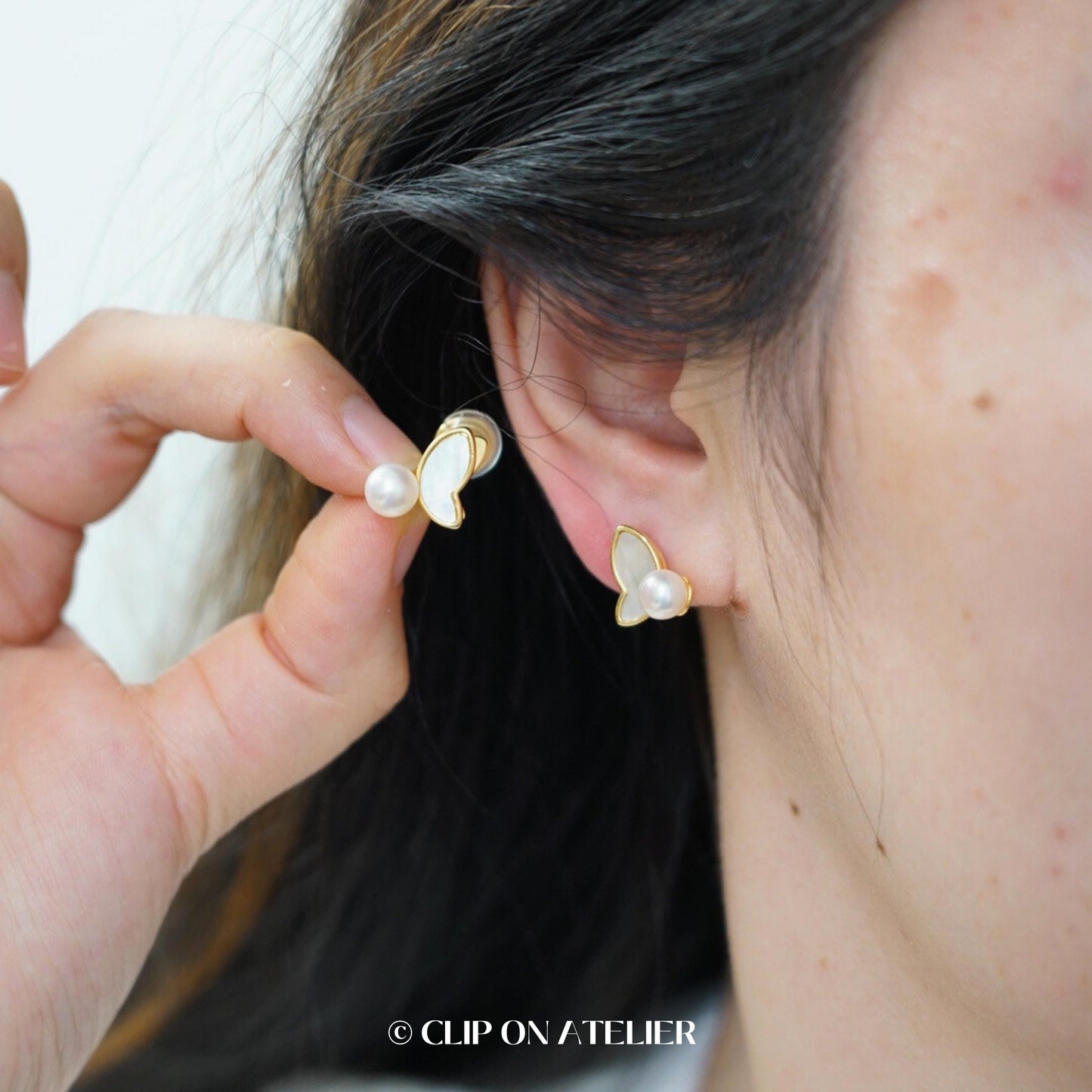 Pearl Butterfly Clip On Earrings