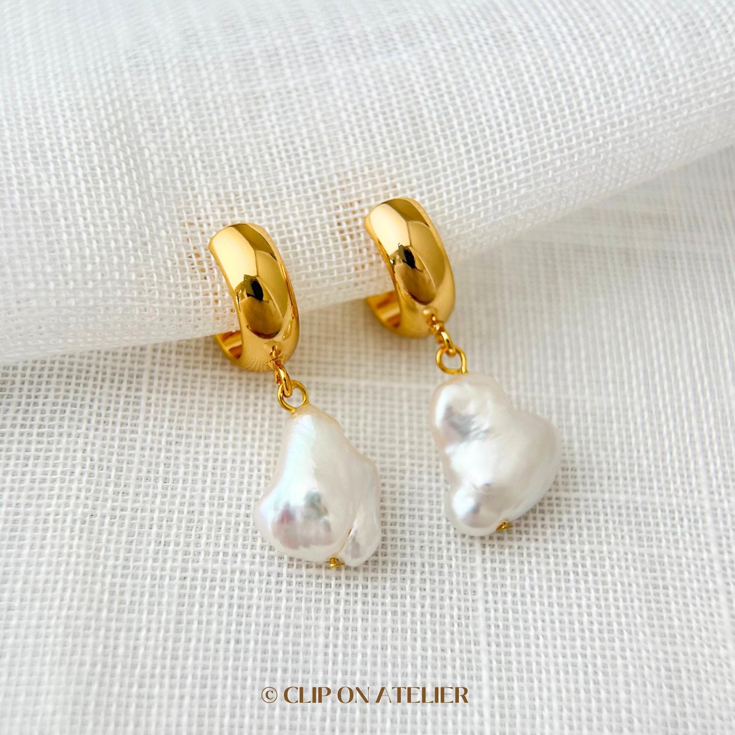Real Baroque Pearl Clip On Earrings Gold Hoop Huggie Ear Clips, Non Pierced Ears, Dainty Boho Wedding Jewelry Bridesmaids Gifts Birthday Mom