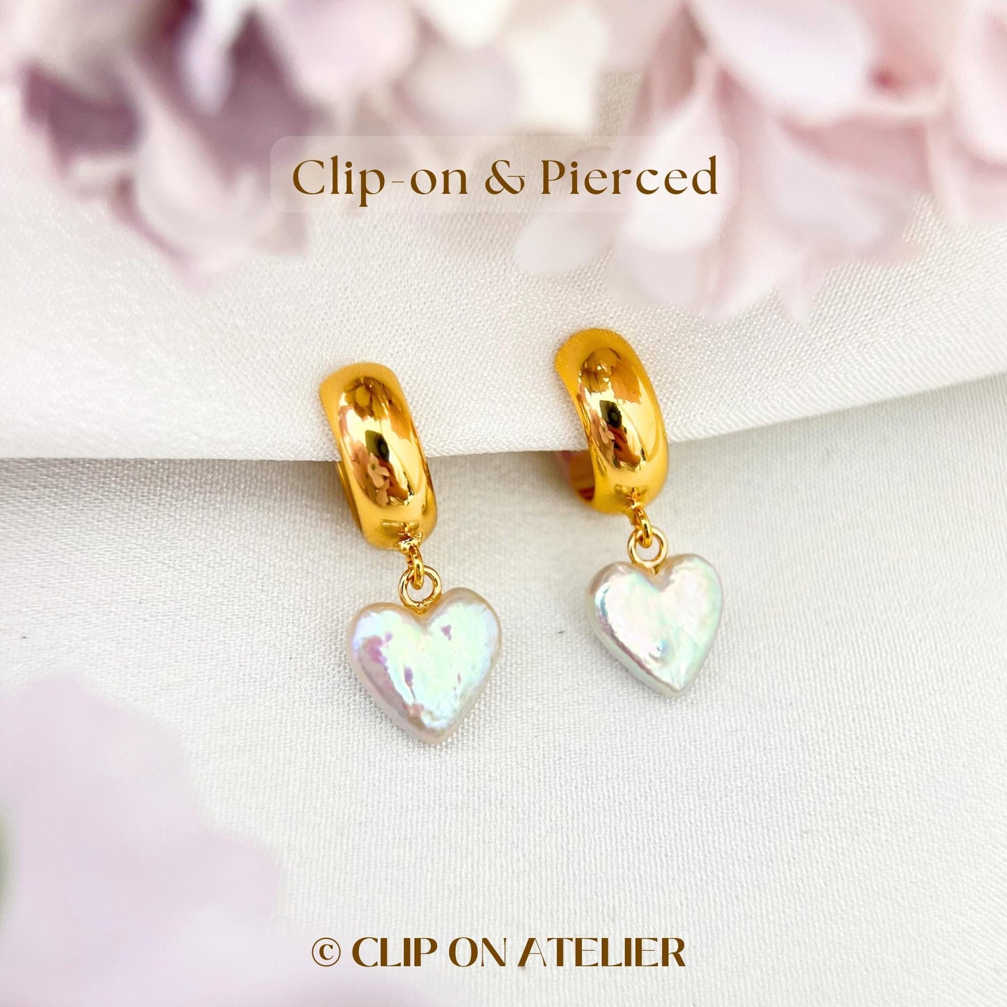 Clip On Earrings Pearl Heart Love Gold Hoop Minimalist Huggies Dainty Bridal Drop Earrings, Non Pierced Ears, Boho Bridemaid Gifts Birthday