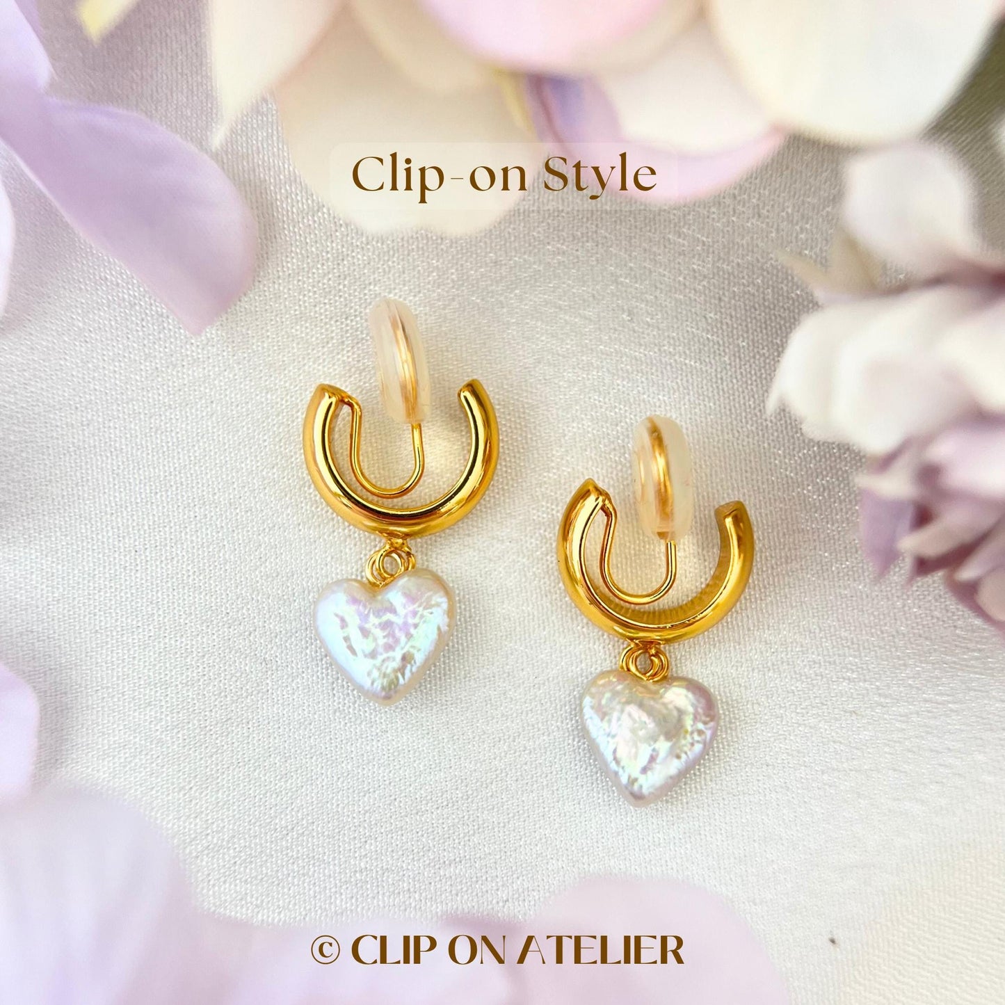 Clip On Earrings Pearl Heart Love Gold Hoop Minimalist Huggies Dainty Bridal Drop Earrings, Non Pierced Ears, Boho Bridemaid Gifts Birthday