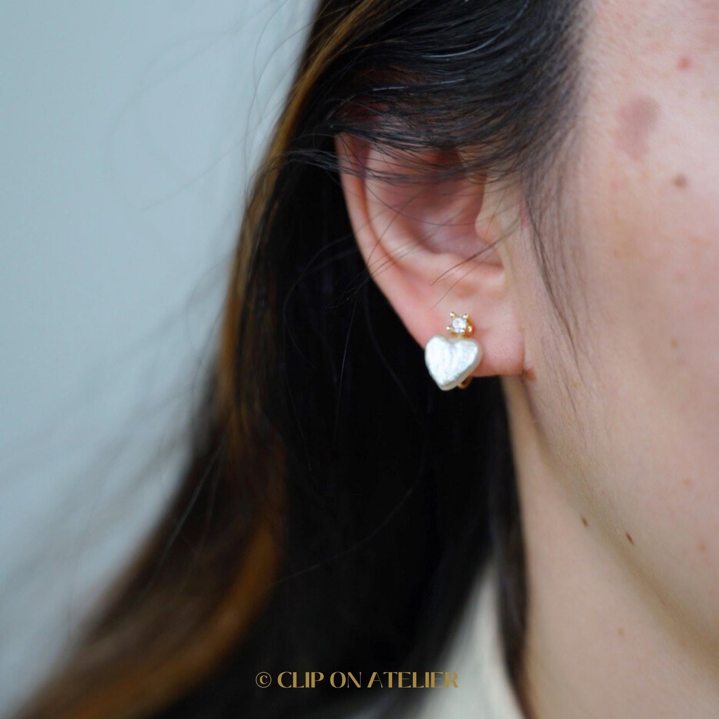 Natural Pearl Heart Clip On Earrings