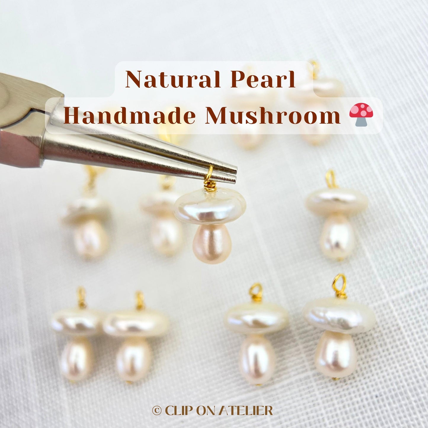Mushroom Natural Pearl Clip On Earrings