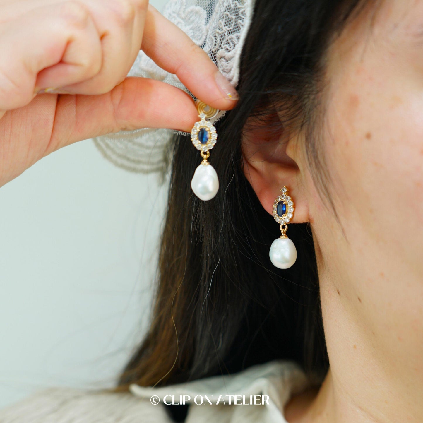 Clip On Earrings Pearl Something Blue Crystal Gold Dainty Bridal Earrings, Non Pierced Ears, Boho Minimalist Wedding Jewelry Classic Gift