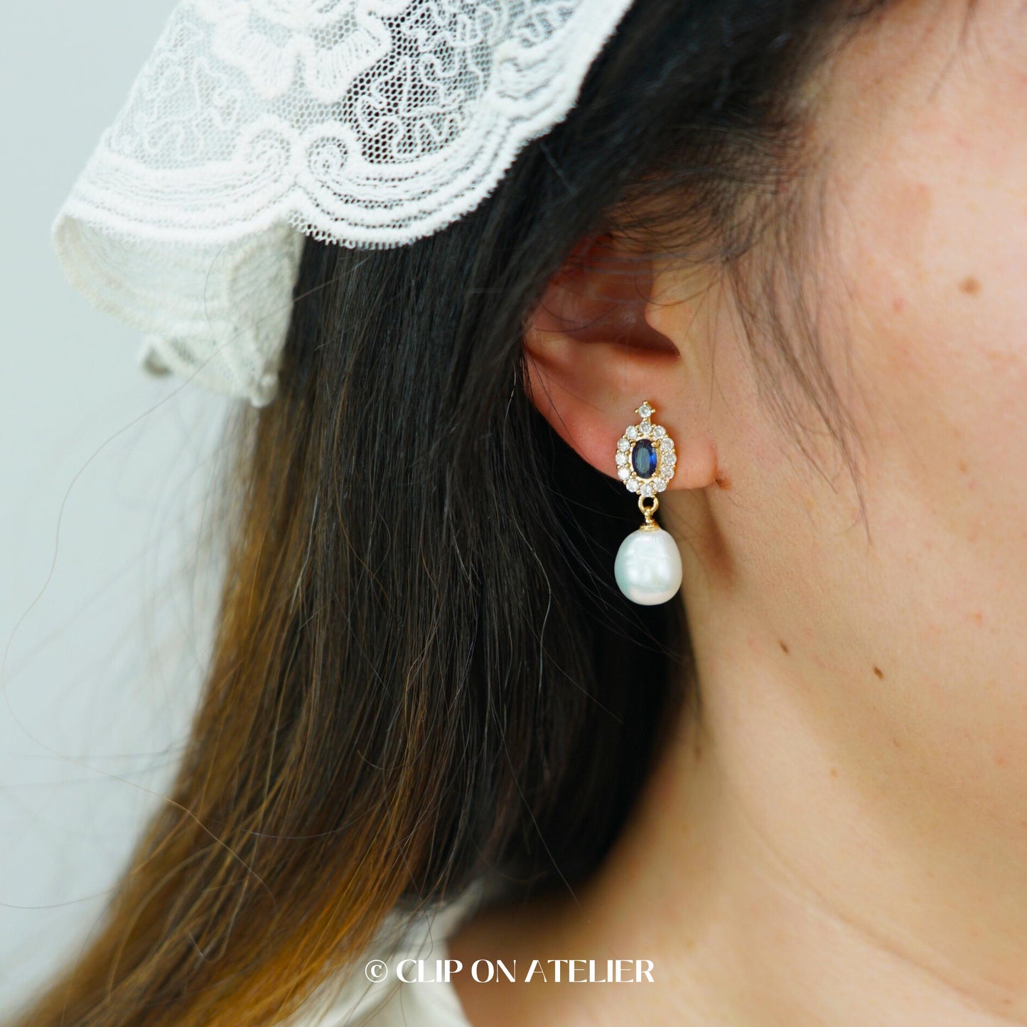 Clip On Earrings Pearl Something Blue Crystal Gold Dainty Bridal Earrings, Non Pierced Ears, Boho Minimalist Wedding Jewelry Classic Gift