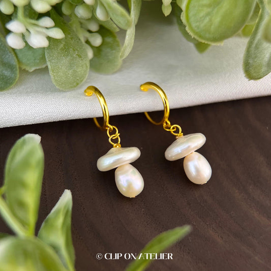 Mushroom Natural Pearl Clip On Earrings