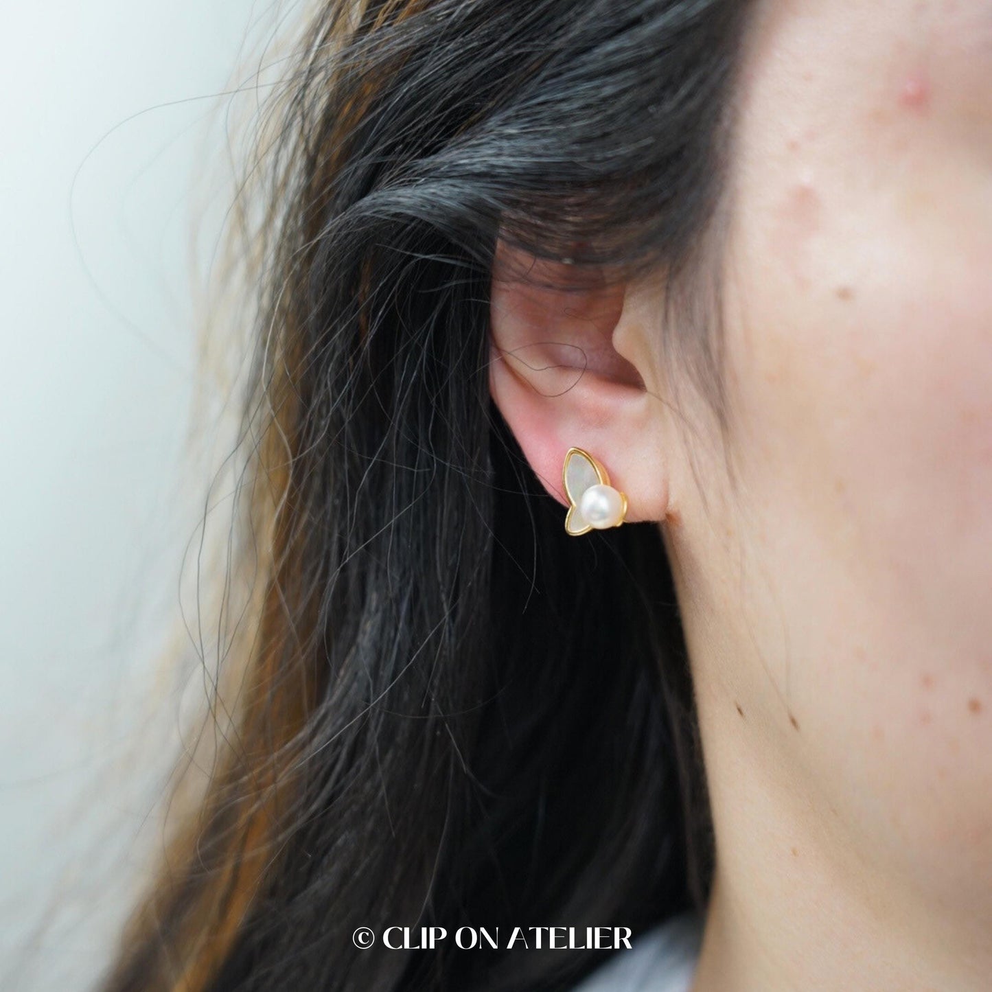 Pearl Butterfly Clip On Earrings