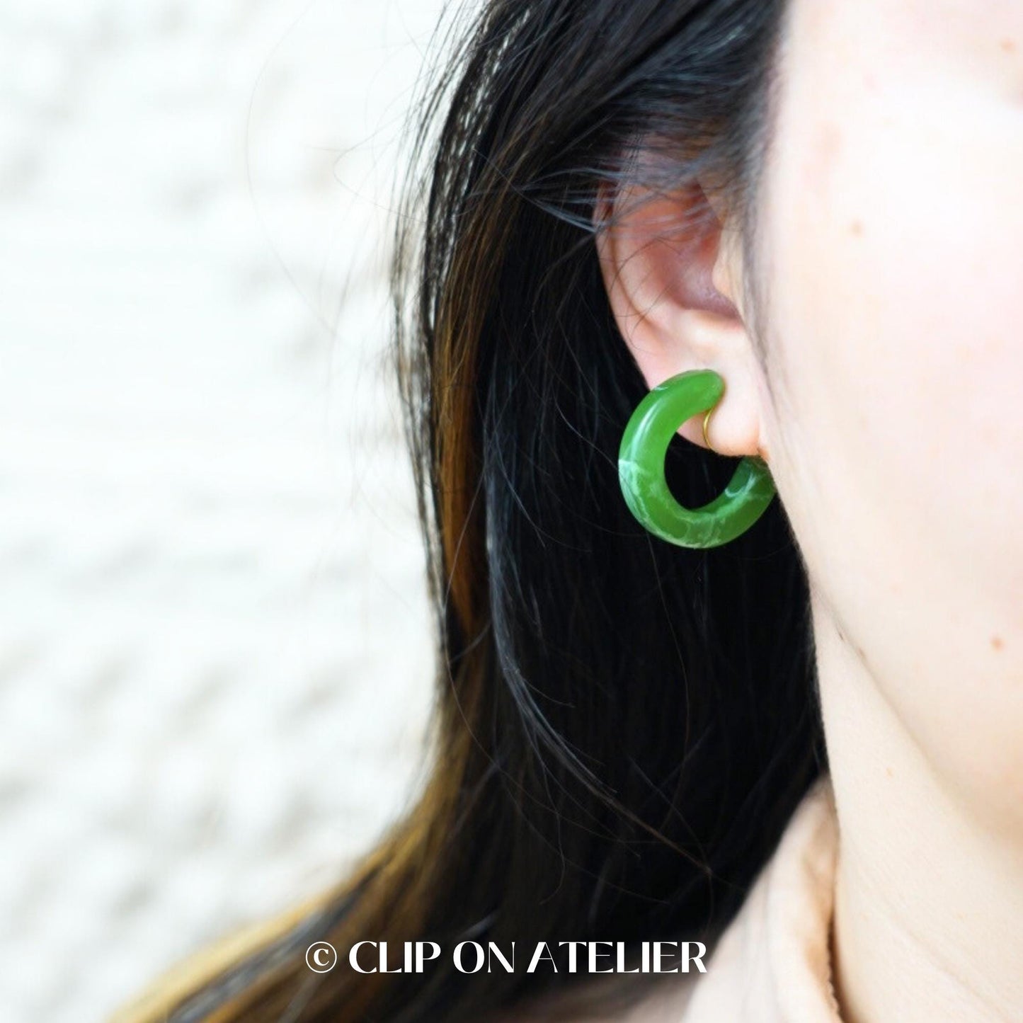 Large textured Hoop Clip On Earrings