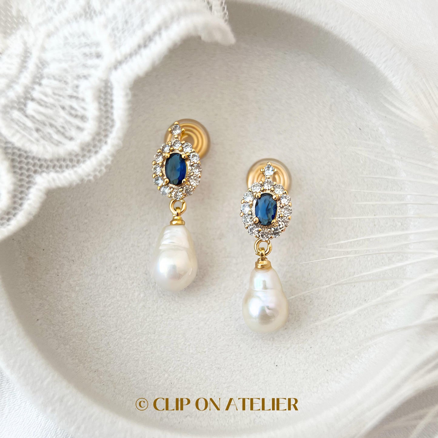 Clip On Earrings Pearl Something Blue Crystal Gold Dainty Bridal Earrings, Non Pierced Ears, Boho Minimalist Wedding Jewelry Classic Gift