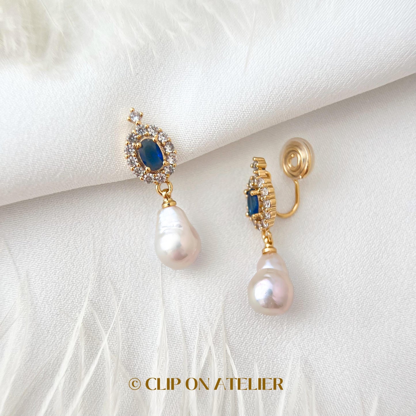 Clip On Earrings Pearl Something Blue Crystal Gold Dainty Bridal Earrings, Non Pierced Ears, Boho Minimalist Wedding Jewelry Classic Gift