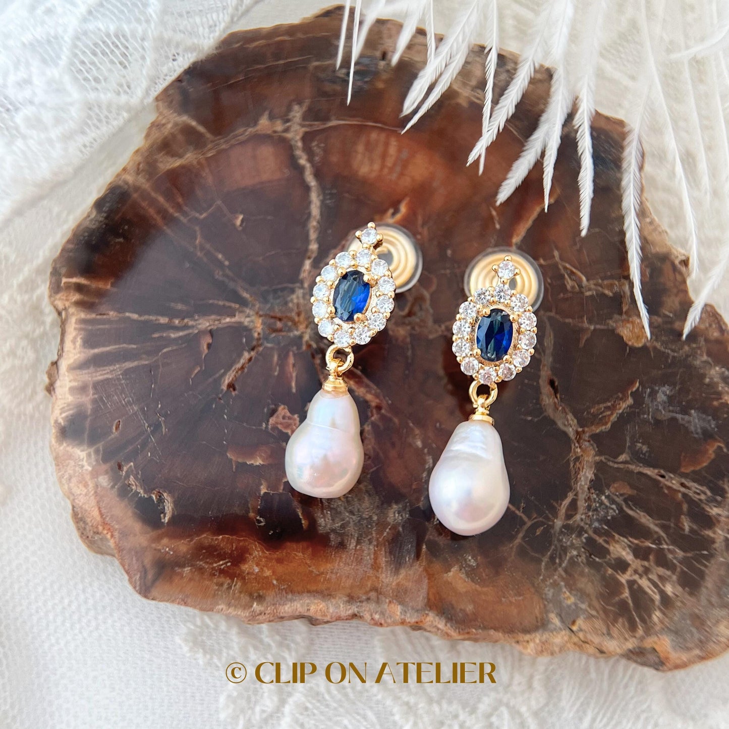 Clip On Earrings Pearl Something Blue Crystal Gold Dainty Bridal Earrings, Non Pierced Ears, Boho Minimalist Wedding Jewelry Classic Gift