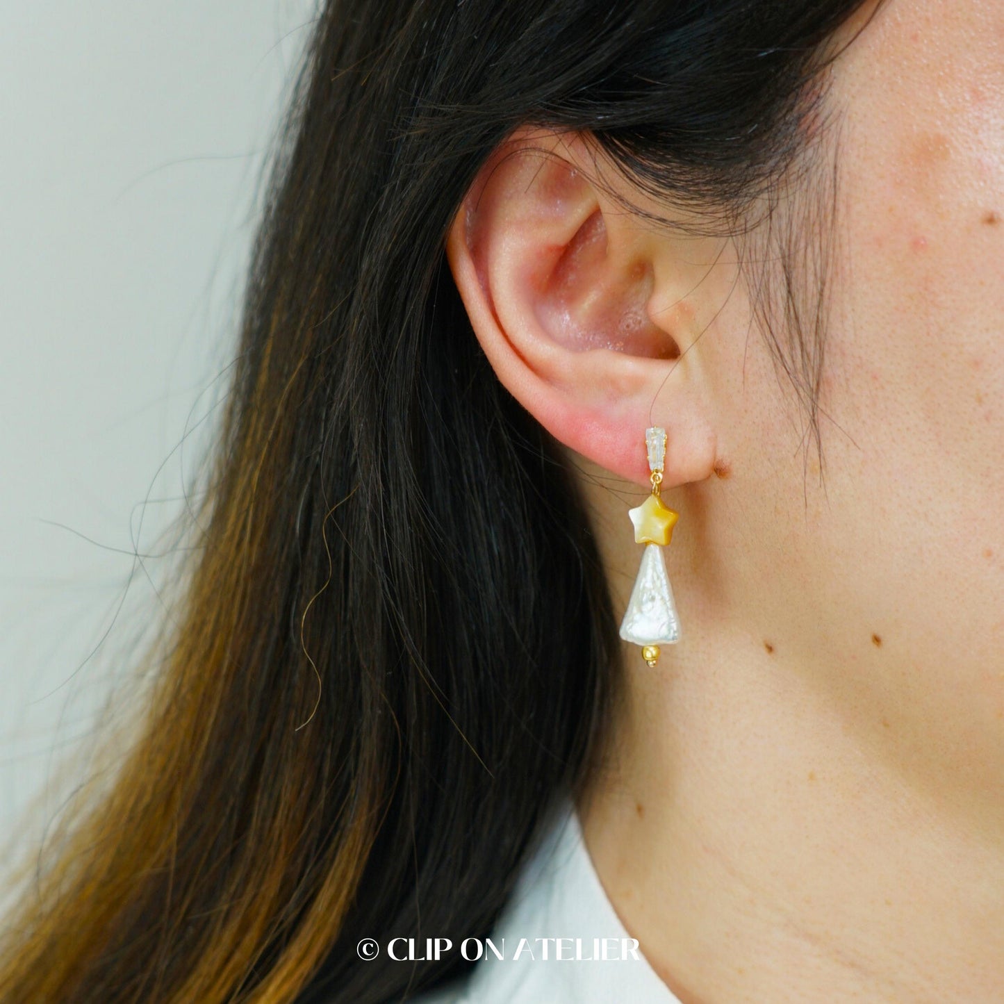 Baroque Pearl Christmas Tree Clip On Earrings