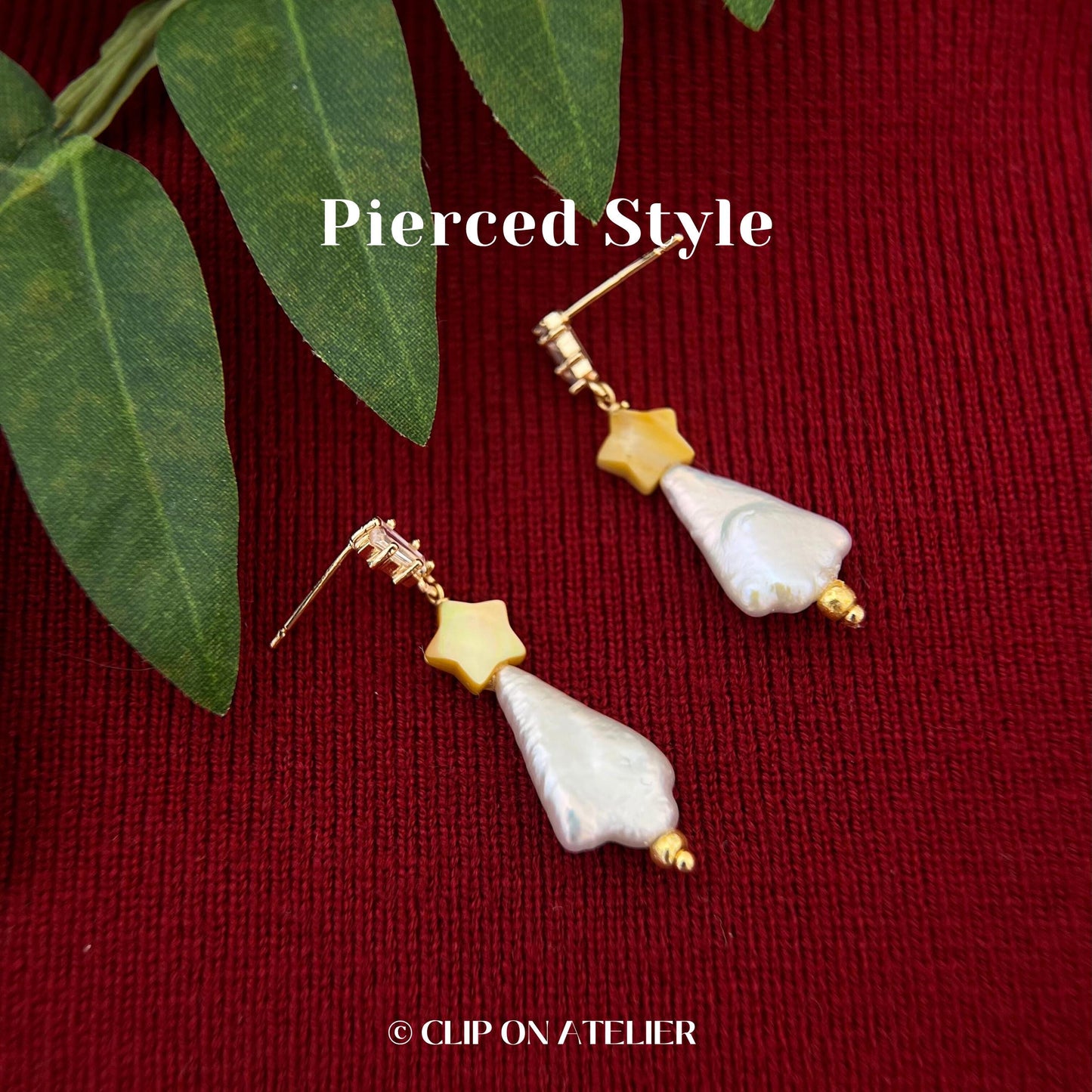 Baroque Pearl Christmas Tree Clip On Earrings